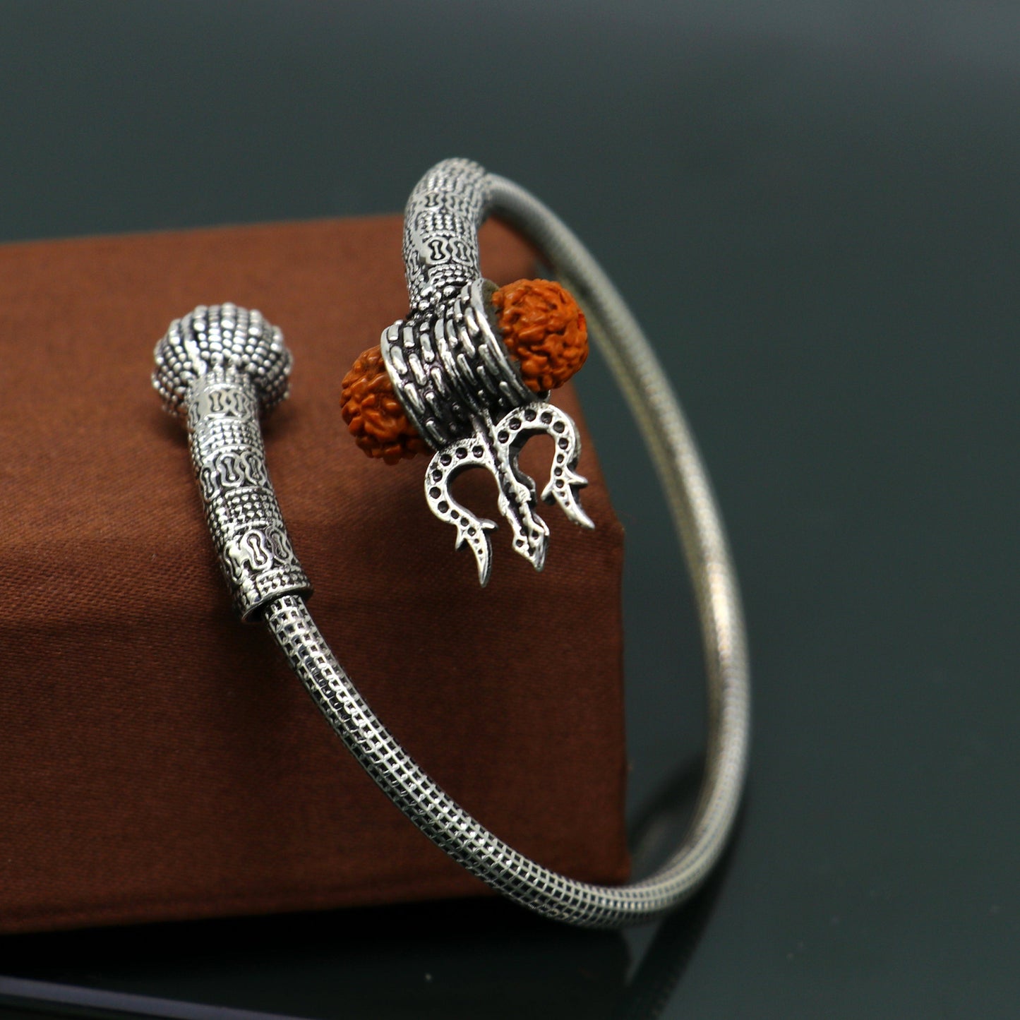 Lord Shiva trident vintage design 925 sterling silver customized lord shiva trident trishul bangle bracelet kada Rudraksha jewelry nsk355 - TRIBAL ORNAMENTS