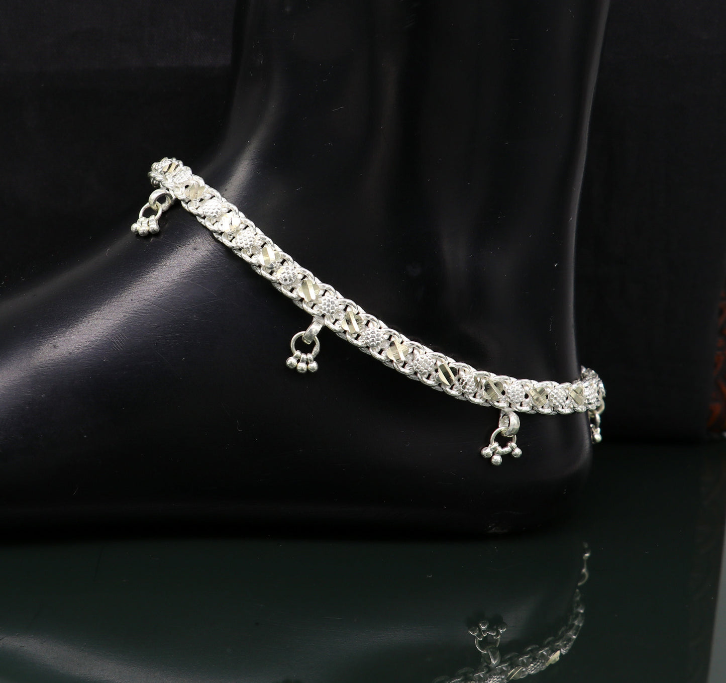 11.8"  sterling silver solid customized design ankle bracelet foot bracelet anklets vintage designer tribal belly dance jewelry ank326 - TRIBAL ORNAMENTS