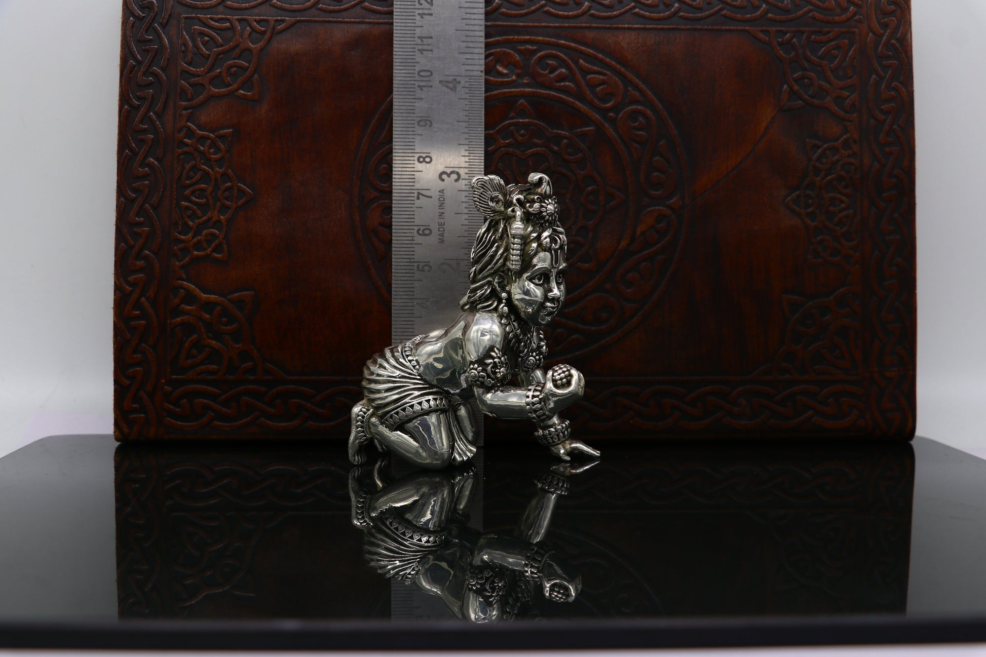 925 Sterling silver Handmade crawling Krishna Bal Gopal statue figurine, laddu gopal sculpture crawling Krishna temple silver article su210 - TRIBAL ORNAMENTS