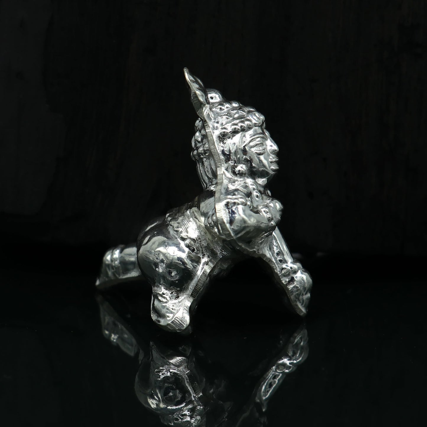 Handmade design Indian idol little Krishna, Ladu Gopal, bala gopala small silver statue sculpture temple puja crawling Krishnaart su215 - TRIBAL ORNAMENTS