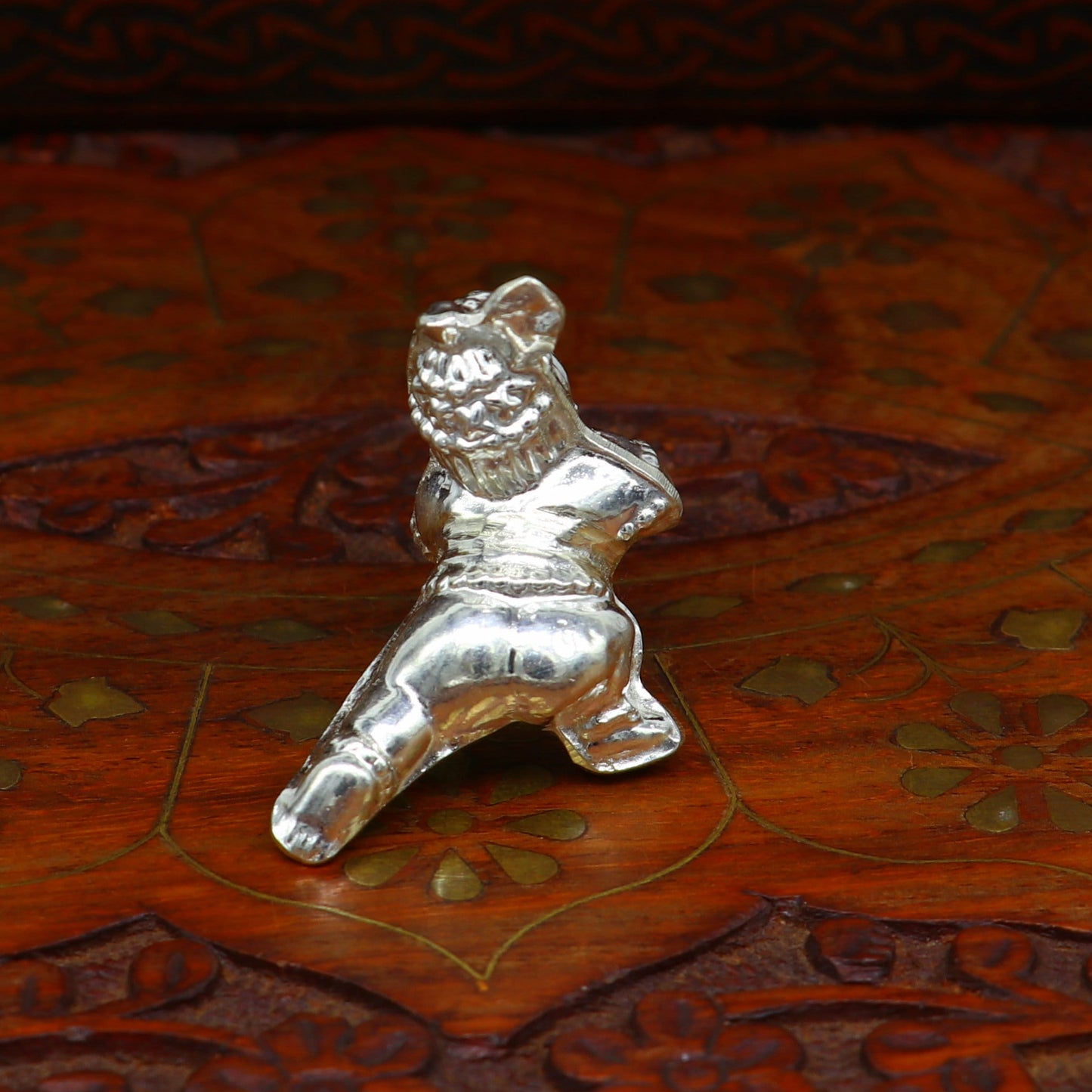 Handmade design Indian idol little Krishna, Ladu Gopal, bala gopala small silver statue sculpture temple puja crawling Krishnaart su215 - TRIBAL ORNAMENTS