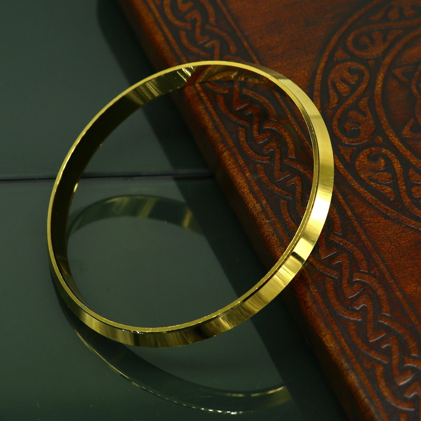 Super gold polished or plated over solid silver bangle kada, excellent sikhha punjabi kada, best unisex gifting jewelry india nssk362 - TRIBAL ORNAMENTS