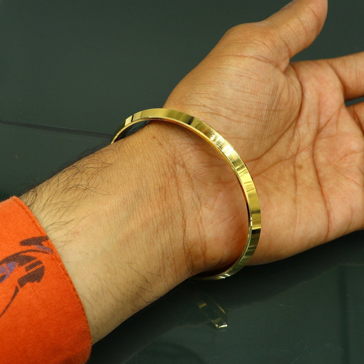 Super gold polished or plated over solid silver bangle kada, excellent sikhha punjabi kada, best unisex gifting jewelry india nssk362 - TRIBAL ORNAMENTS