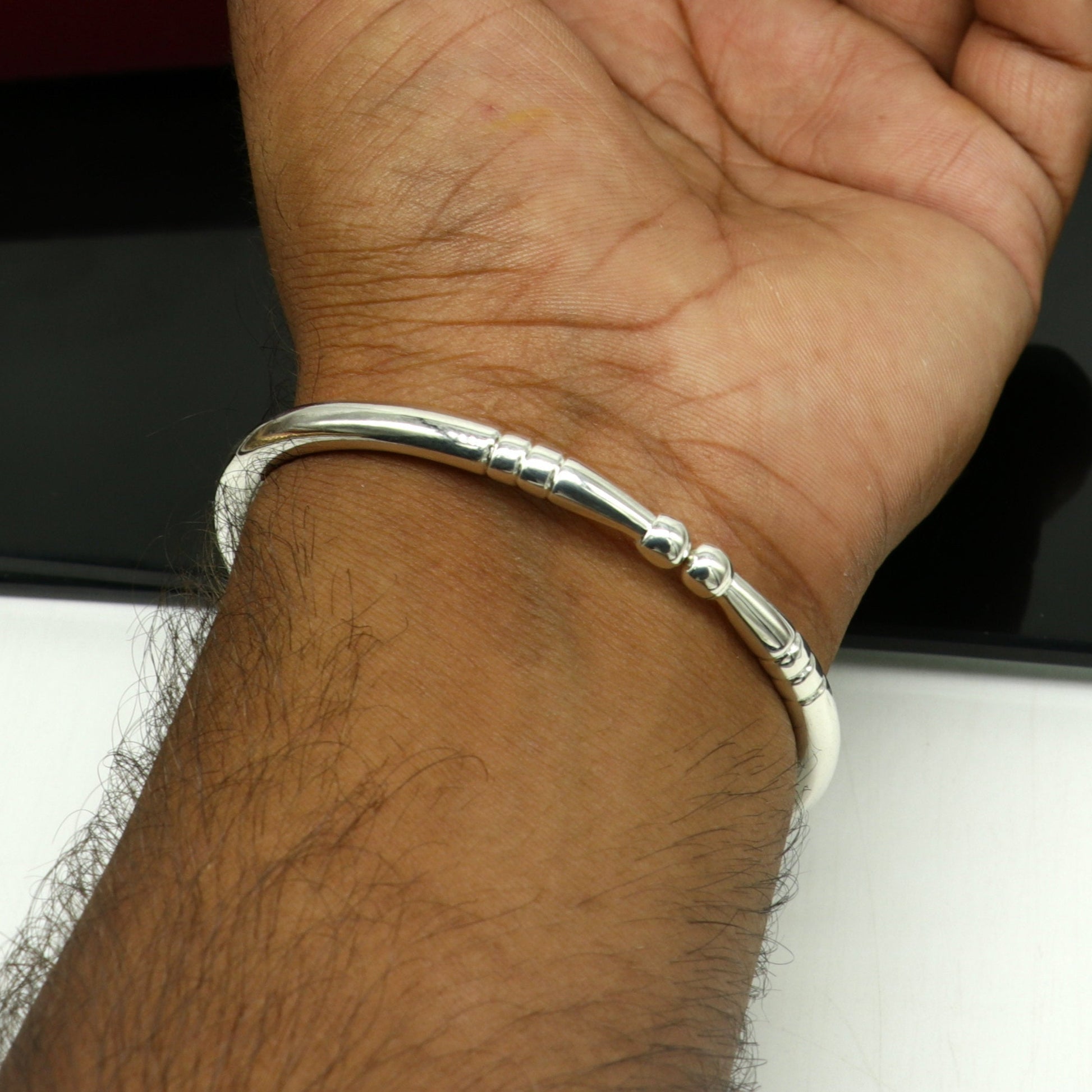 925 Solid sterling silver handmade customized design plain shiny bangle bracelet adjustable kada, best personalized gift for unisex nssk374 - TRIBAL ORNAMENTS