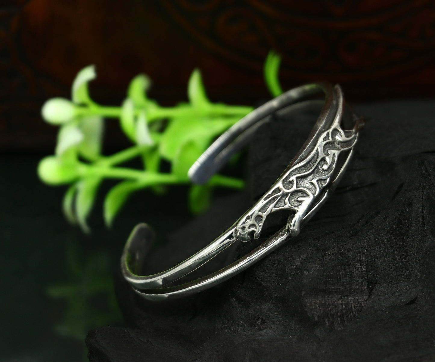 Authentic 925 sterling silver exclusive handmade Tiger design cuff kada bracelet, easy to adjust with your wrist, unisex jewelry cuff51 - TRIBAL ORNAMENTS