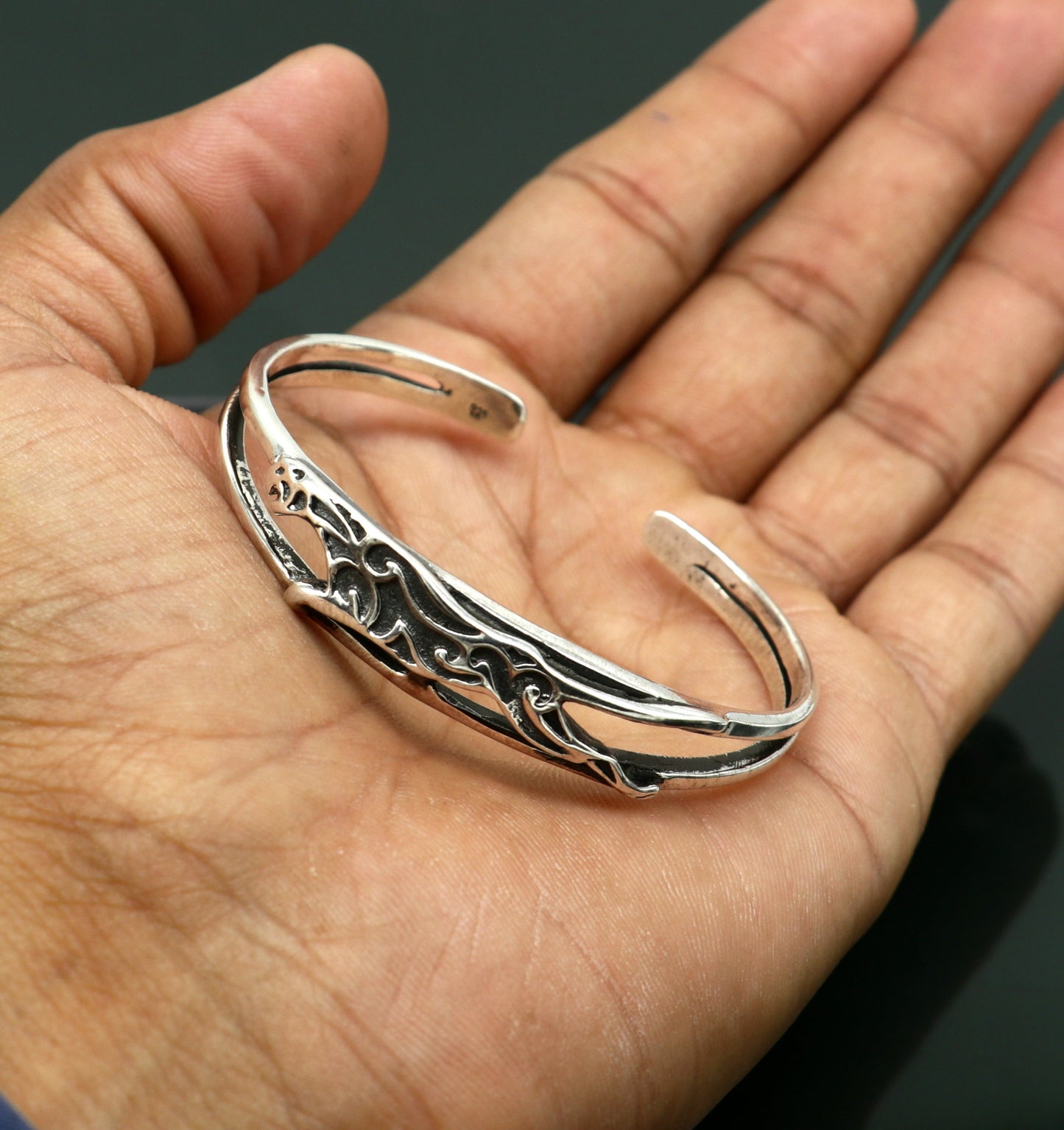 Authentic 925 sterling silver exclusive handmade Tiger design cuff kada bracelet, easy to adjust with your wrist, unisex jewelry cuff51 - TRIBAL ORNAMENTS