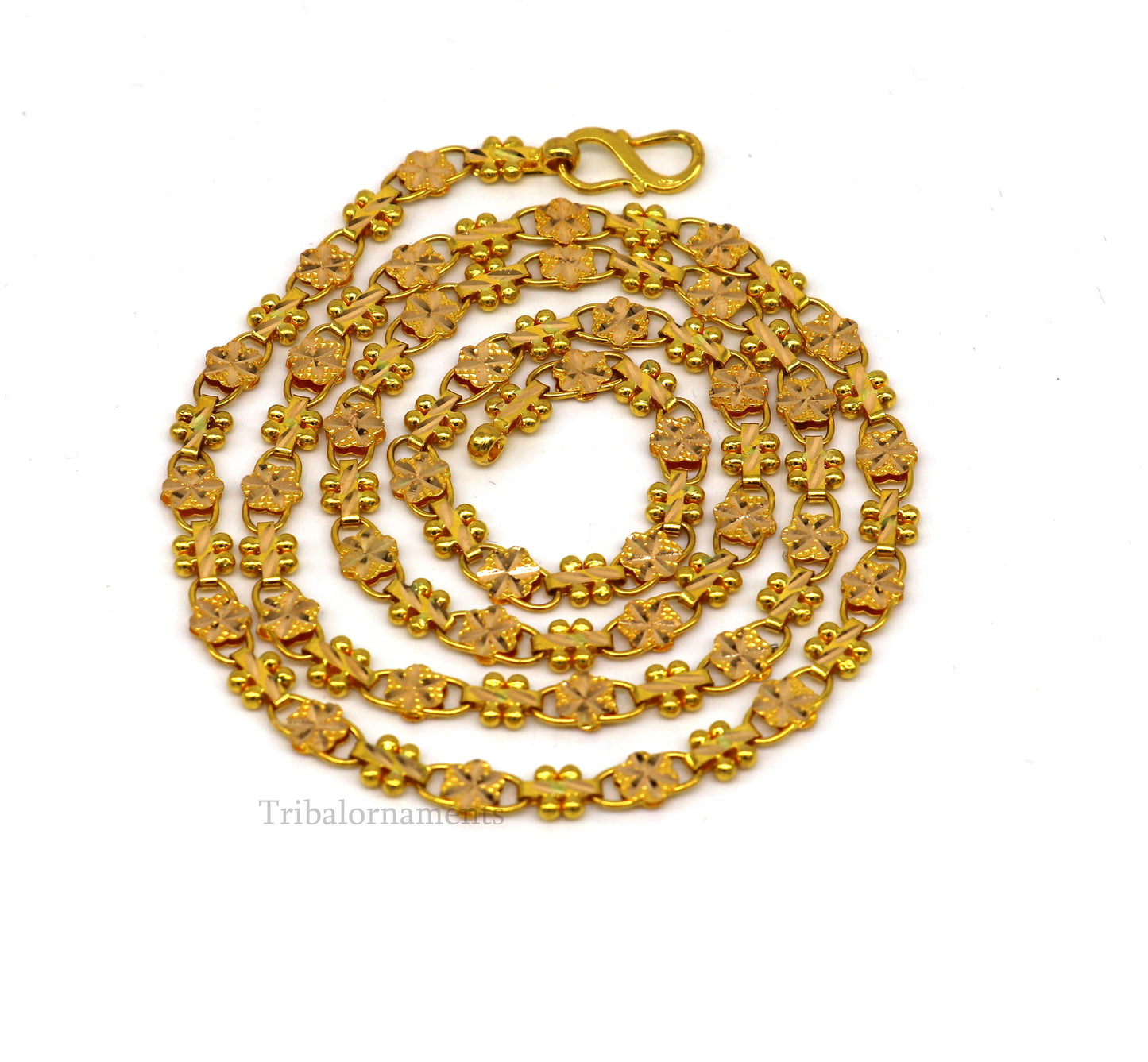 Vintage floral design Handmade Genuine 22 karat yellow gold gorgeous chain stylish chain gifting royal jewelry from india ch261 - TRIBAL ORNAMENTS