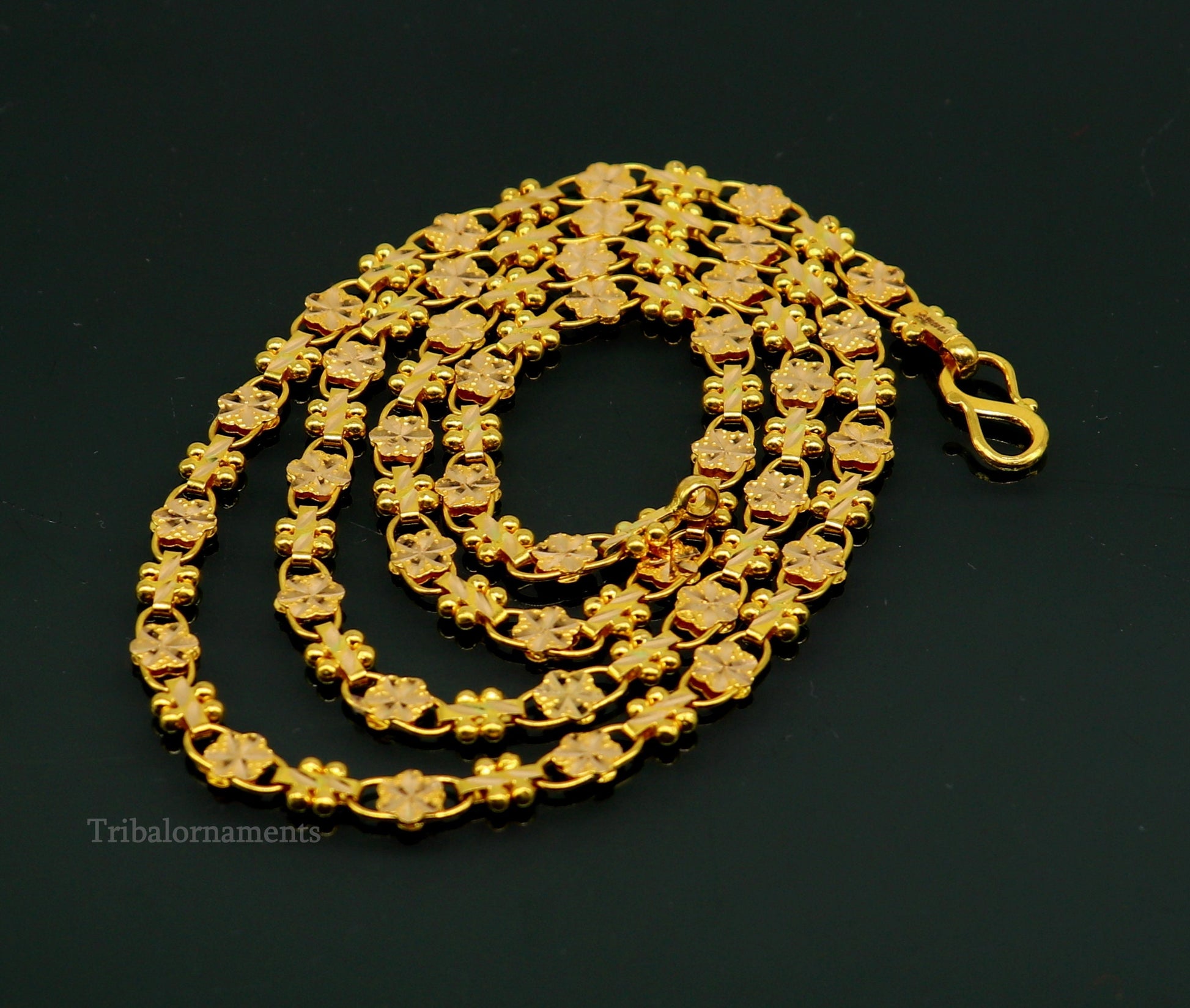 Vintage floral design Handmade Genuine 22 karat yellow gold gorgeous chain stylish chain gifting royal jewelry from india ch261 - TRIBAL ORNAMENTS