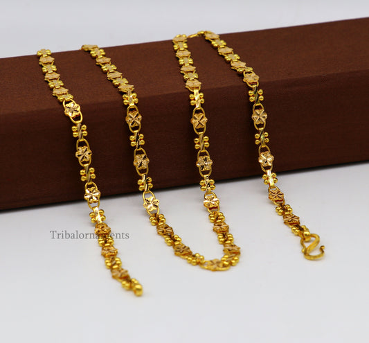 Vintage floral design Handmade Genuine 22 karat yellow gold gorgeous chain stylish chain gifting royal jewelry from india ch261 - TRIBAL ORNAMENTS