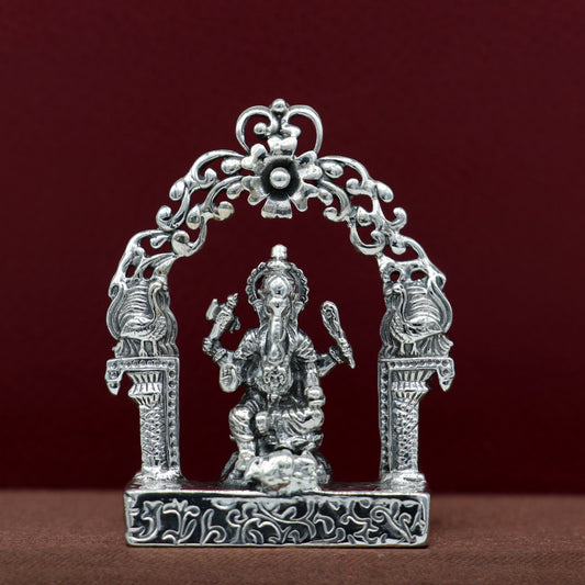 925 Sterling silver Lord Ganesh Idol, Pooja Articles, Silver Idols Figurine, handcrafted Lord Ganesh statue sculpture gifting art01 - TRIBAL ORNAMENTS