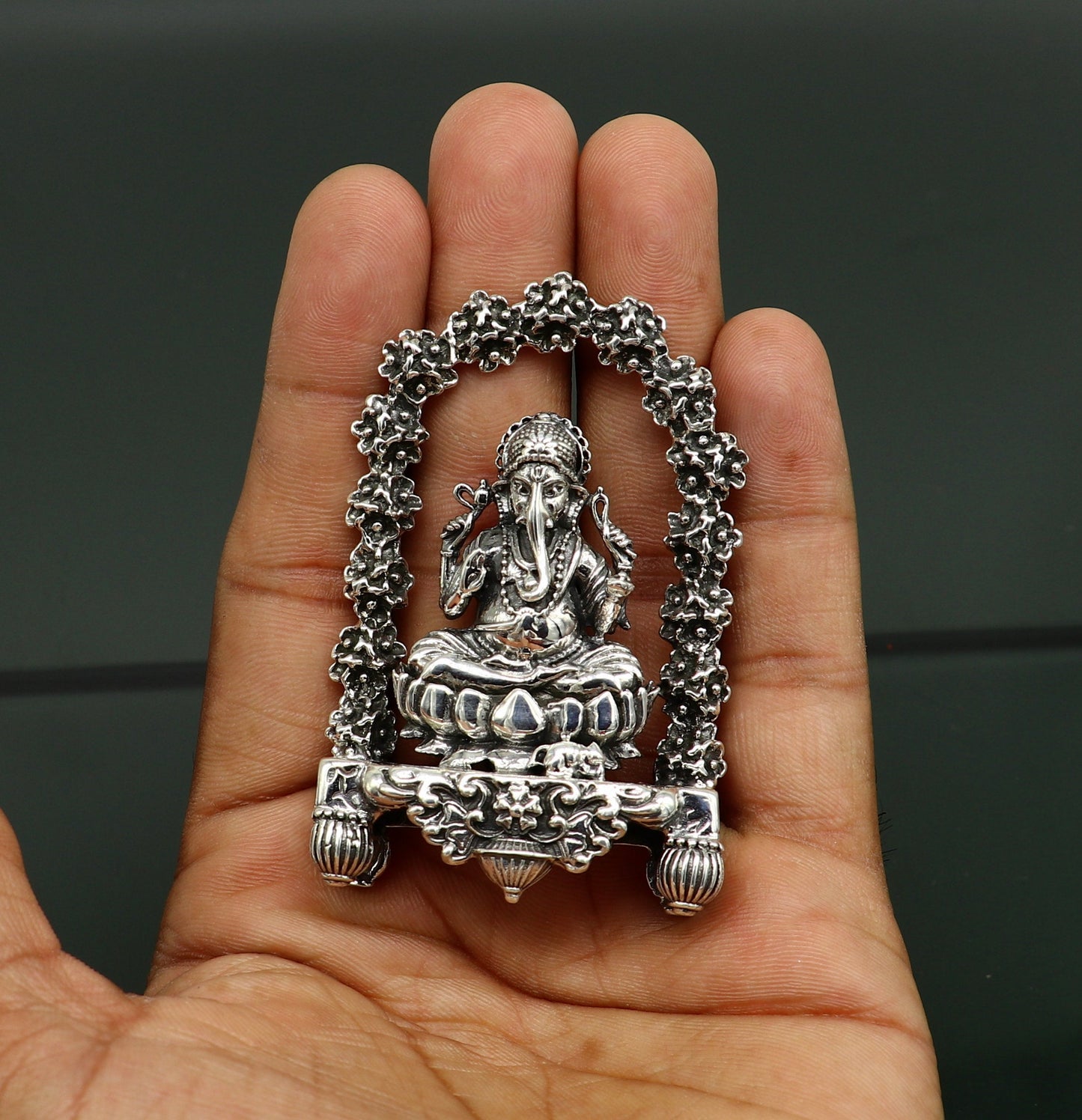 Pure 925 Sterling silver handmade antique design Indian idols Lord Ganesha stunning statue figurine, puja articles decorative gift art13 - TRIBAL ORNAMENTS