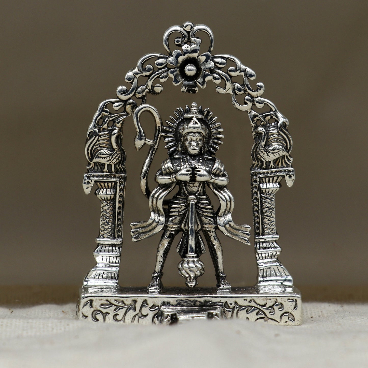 925 Sterling silver handmade floral design Indian Idols Lord Hanuman standing Statue figurine, puja articles decorative gift art15 - TRIBAL ORNAMENTS