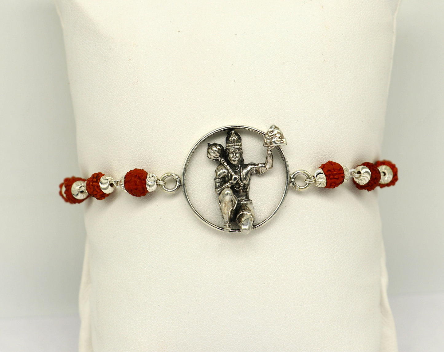 8.5" 925 Sterling silver customized rudraksha beaded Lord Hanuman Rakhi bracelet. best gift for your brother's of special Rakshabandhan rk06 - TRIBAL ORNAMENTS