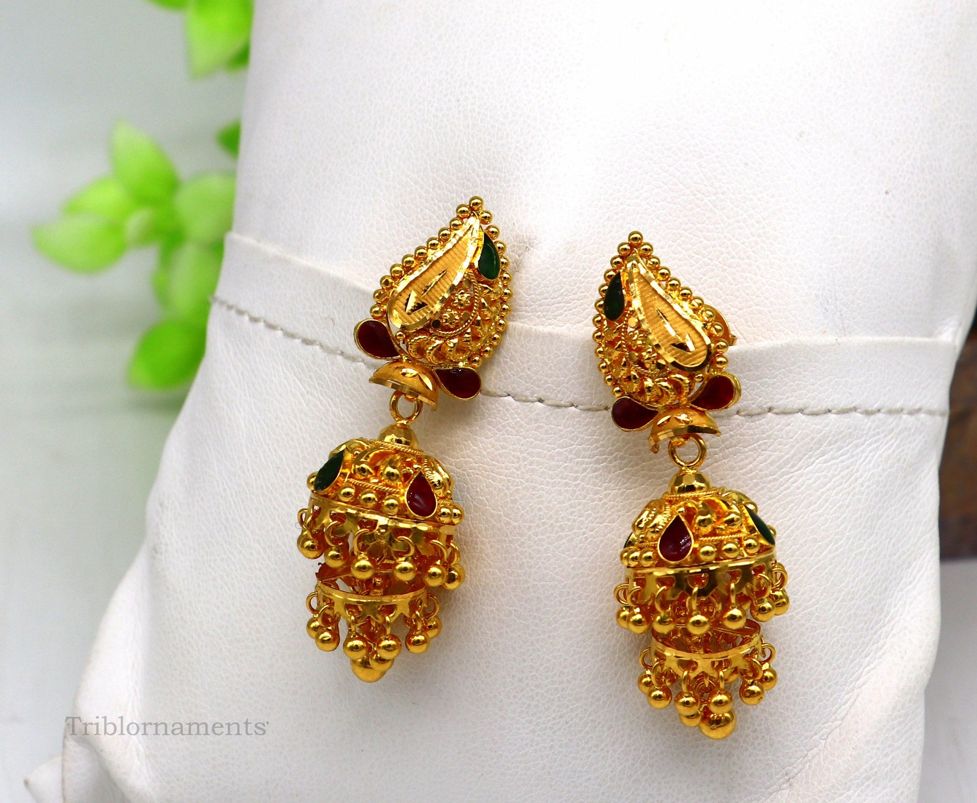22kt yellow gold customized filigree work stud earring jhumki, amazing stunning brides jhumka earring best gifting earrings er128 - TRIBAL ORNAMENTS