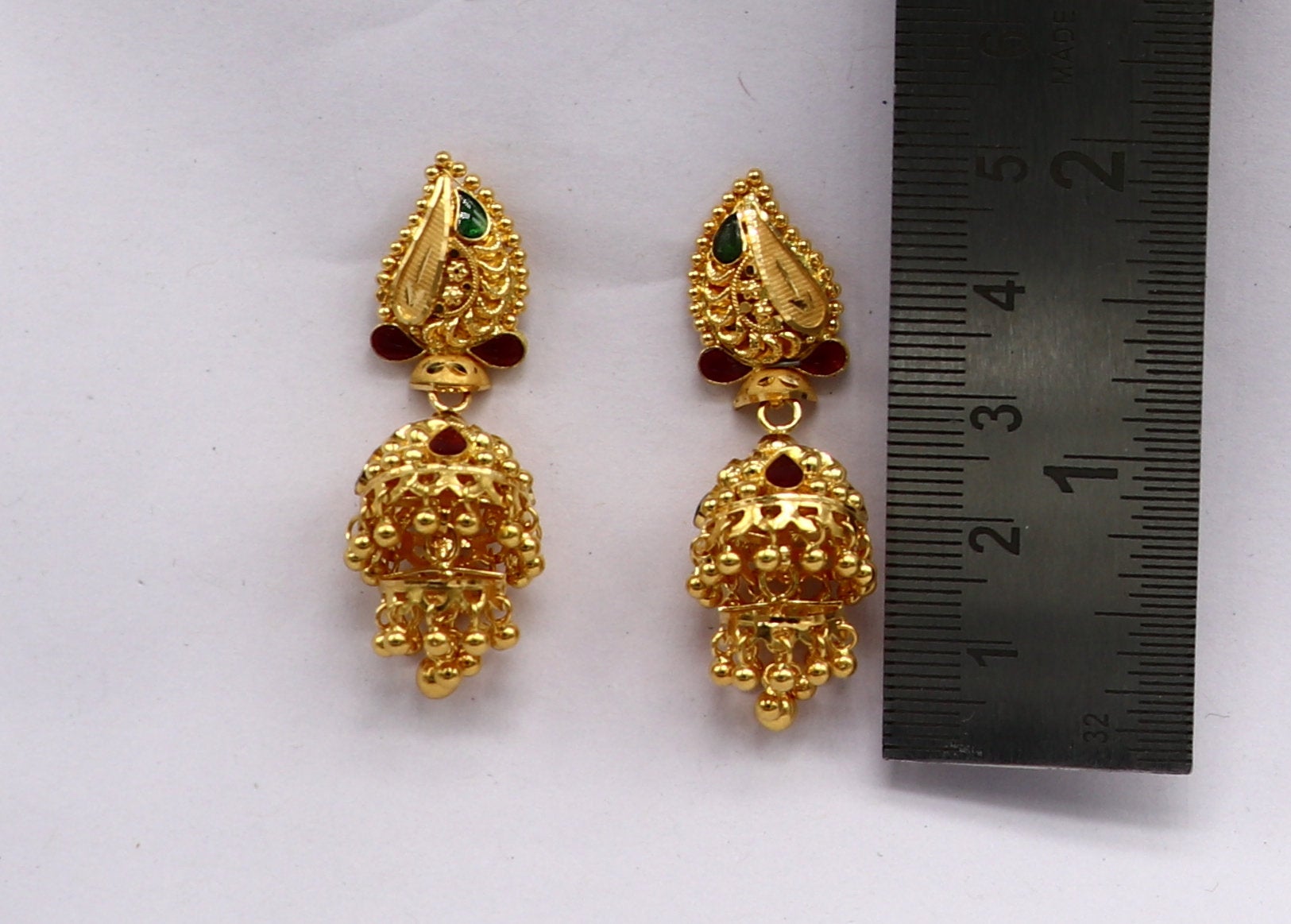 22kt yellow gold customized filigree work stud earring jhumki, amazing stunning brides jhumka earring best gifting earrings er128 - TRIBAL ORNAMENTS