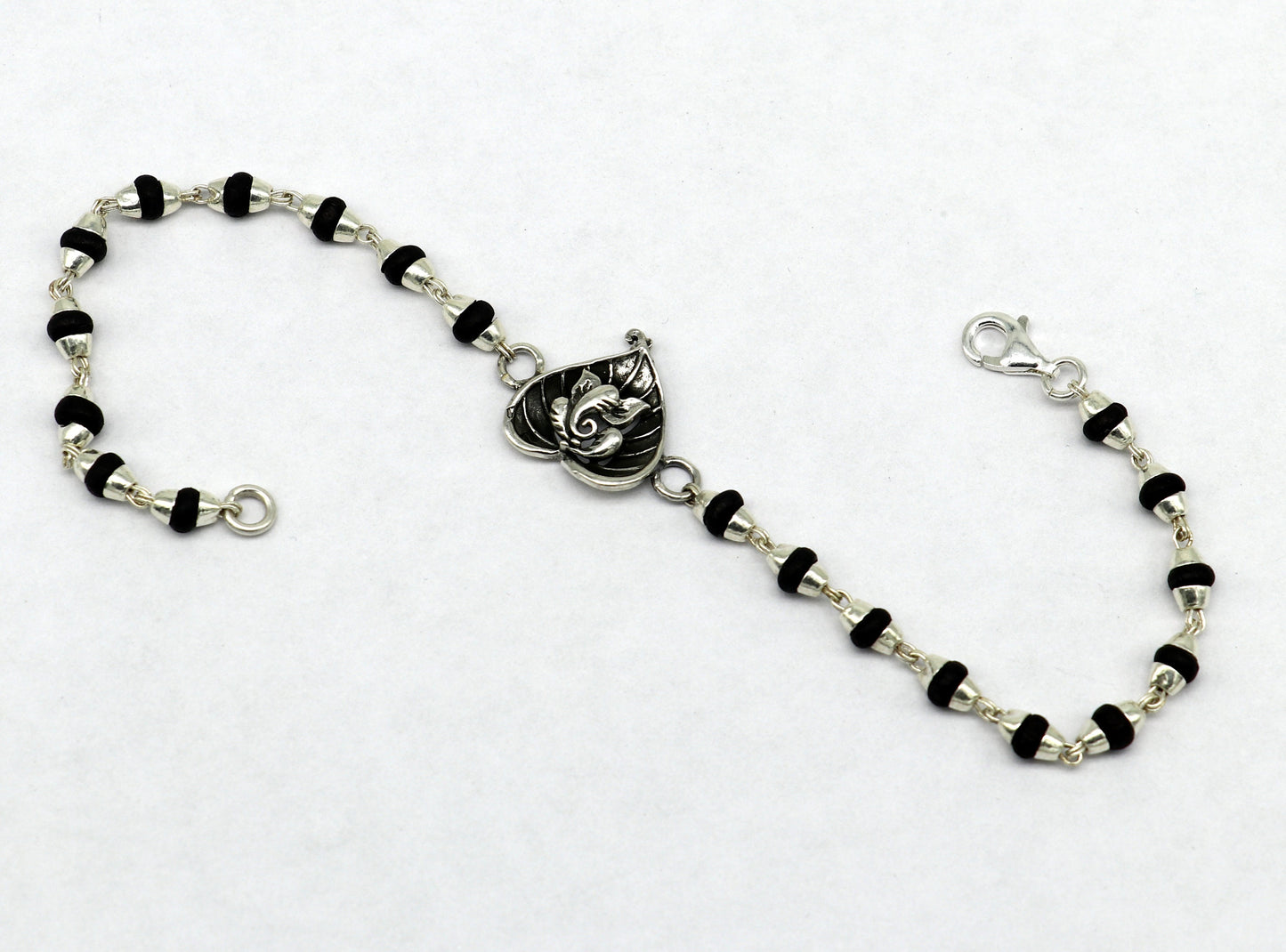 Pure 925 sterling silver Ganesha design tulsi beaded Rakhi Bracelet, special personalized Rakshabandhan gift for brother rk013 - TRIBAL ORNAMENTS