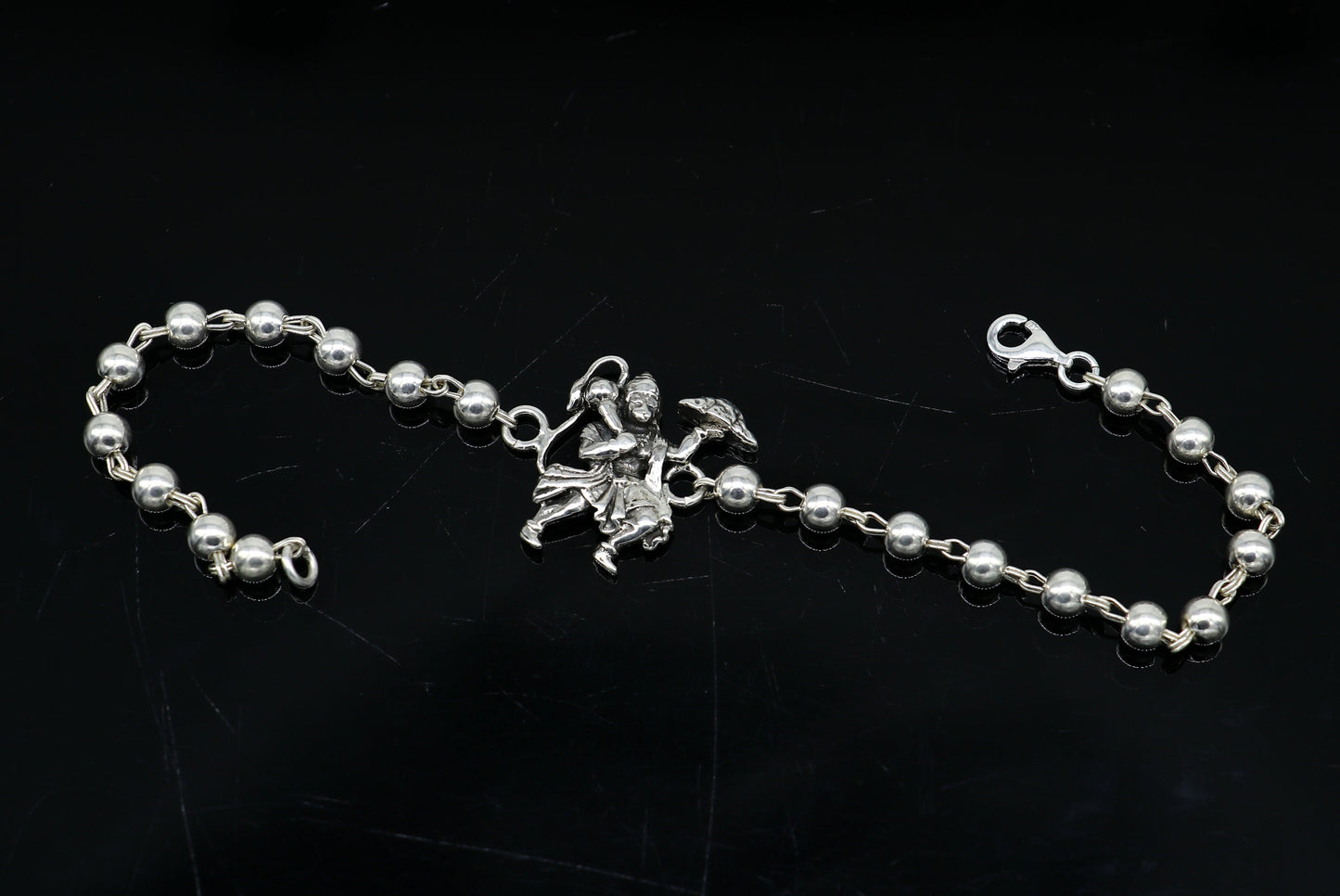 925 Sterling silver customized beaded 'Hanuman' Rakhi or bracelet. best gift for your brother's for special personalized gifing rk018 - TRIBAL ORNAMENTS