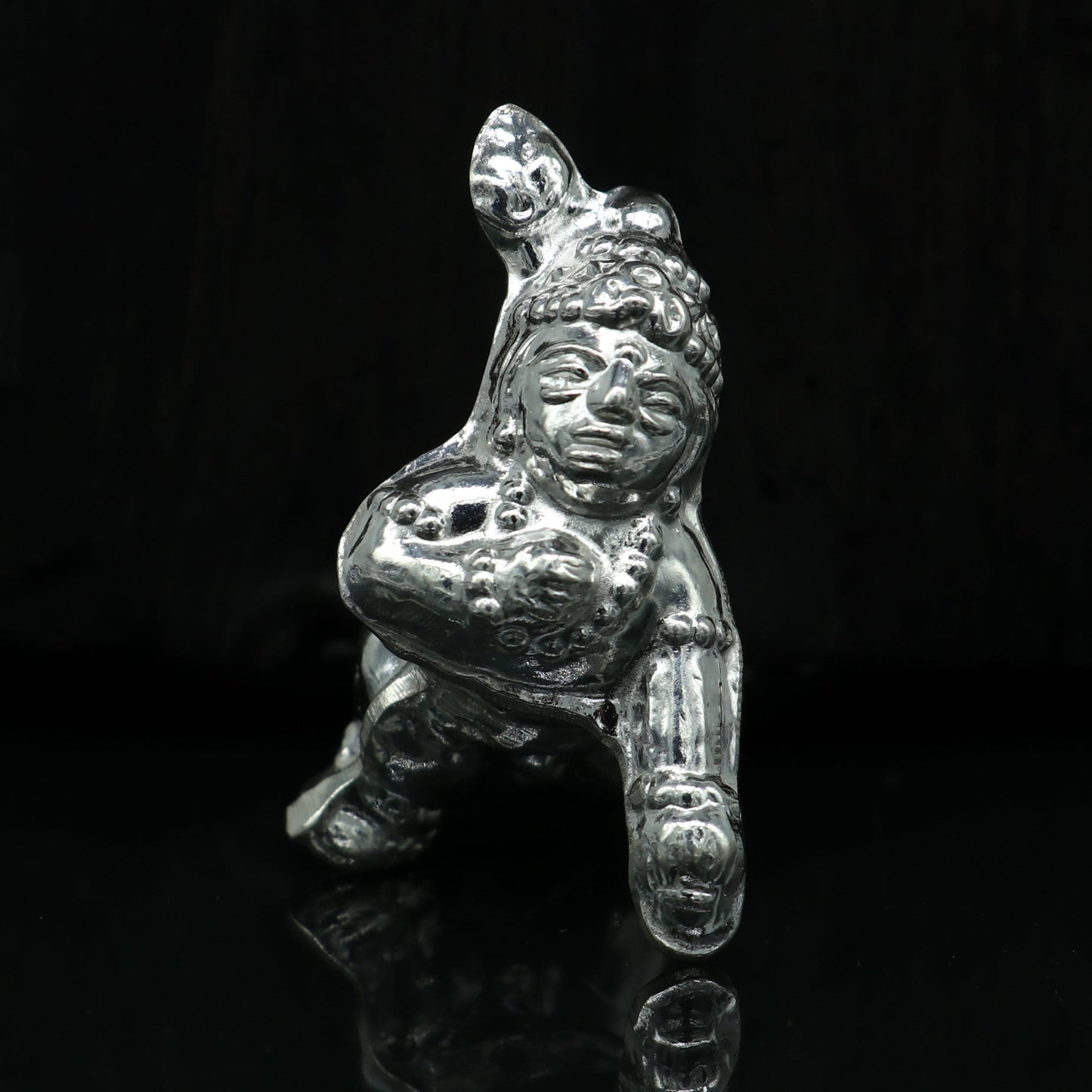 Handmade design Indian idol little Krishna, Ladu Gopal, bala gopala small silver statue sculpture temple puja crawling Krishnaart su215 - TRIBAL ORNAMENTS