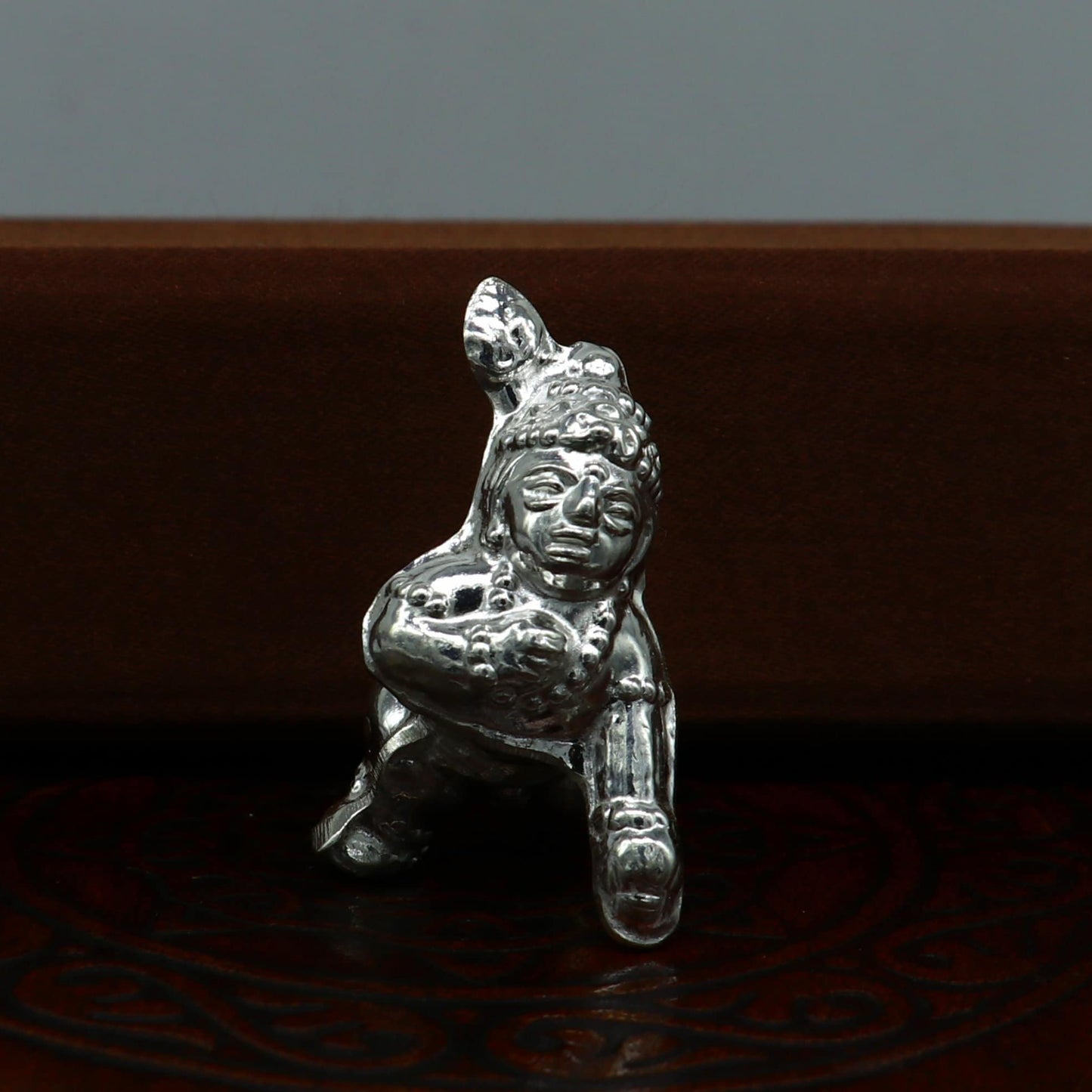 Handmade design Indian idol little Krishna, Ladu Gopal, bala gopala small silver statue sculpture temple puja crawling Krishnaart su215 - TRIBAL ORNAMENTS