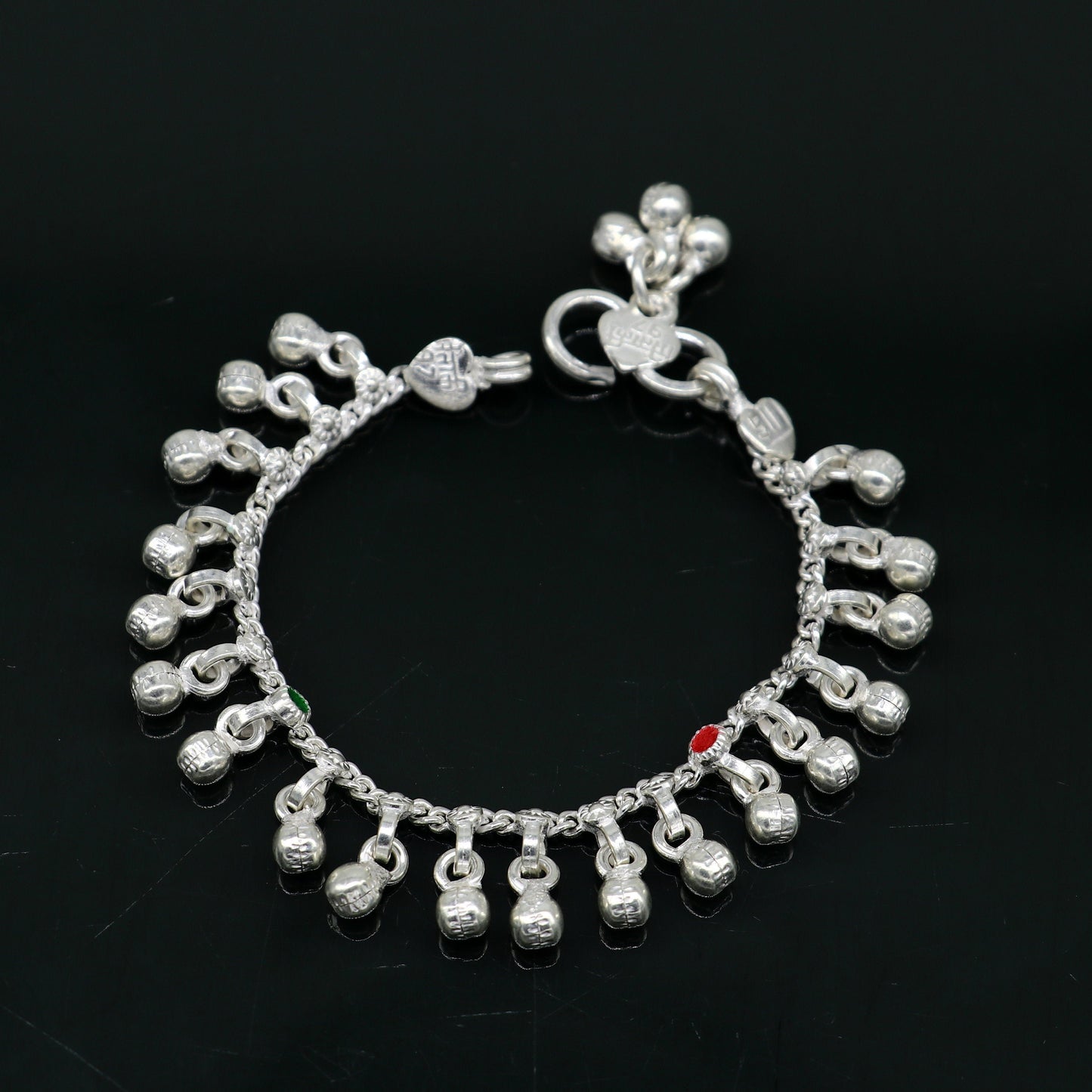 5.5" handmade solid sterling silver waved jingling bells noisy anklets, excellent gifting baby foot bracelet charm kids jewelry ank358 - TRIBAL ORNAMENTS