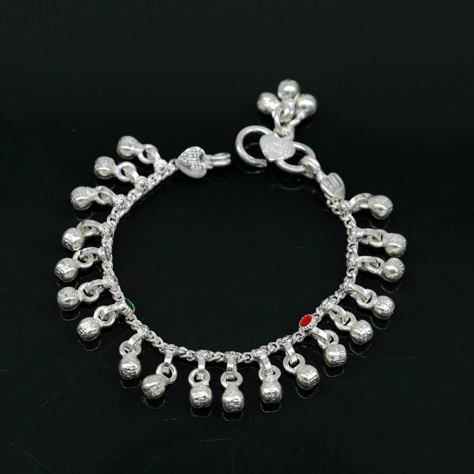 5.5" handmade solid sterling silver waved jingling bells noisy anklets, excellent gifting baby foot bracelet charm kids jewelry ank358 - TRIBAL ORNAMENTS