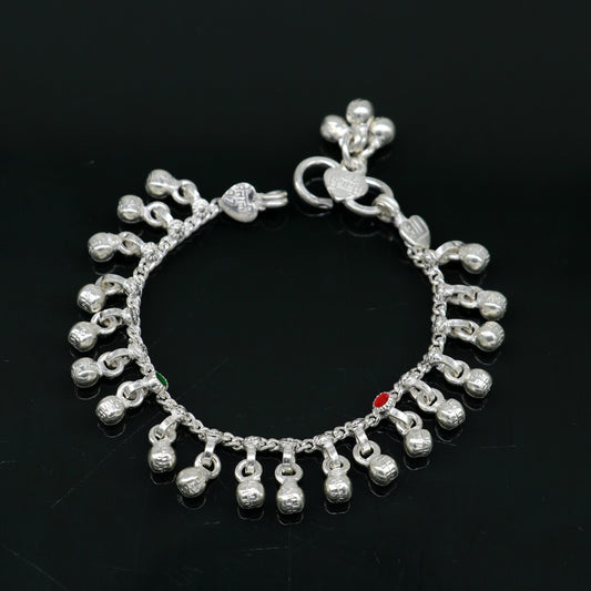5.5" handmade solid sterling silver waved jingling bells noisy anklets, excellent gifting baby foot bracelet charm kids jewelry ank358 - TRIBAL ORNAMENTS