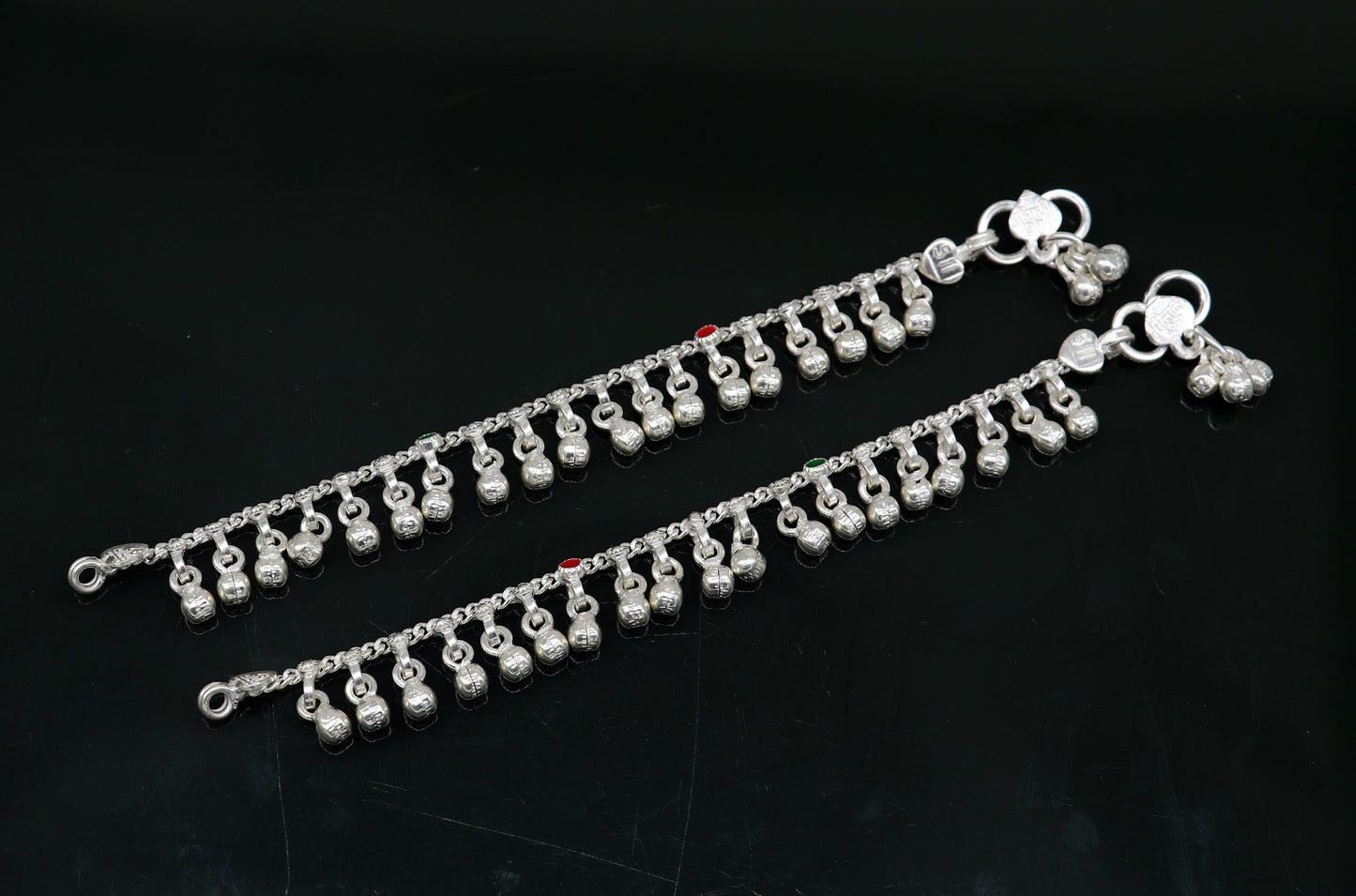 5.5" handmade solid sterling silver waved jingling bells noisy anklets, excellent gifting baby foot bracelet charm kids jewelry ank358 - TRIBAL ORNAMENTS
