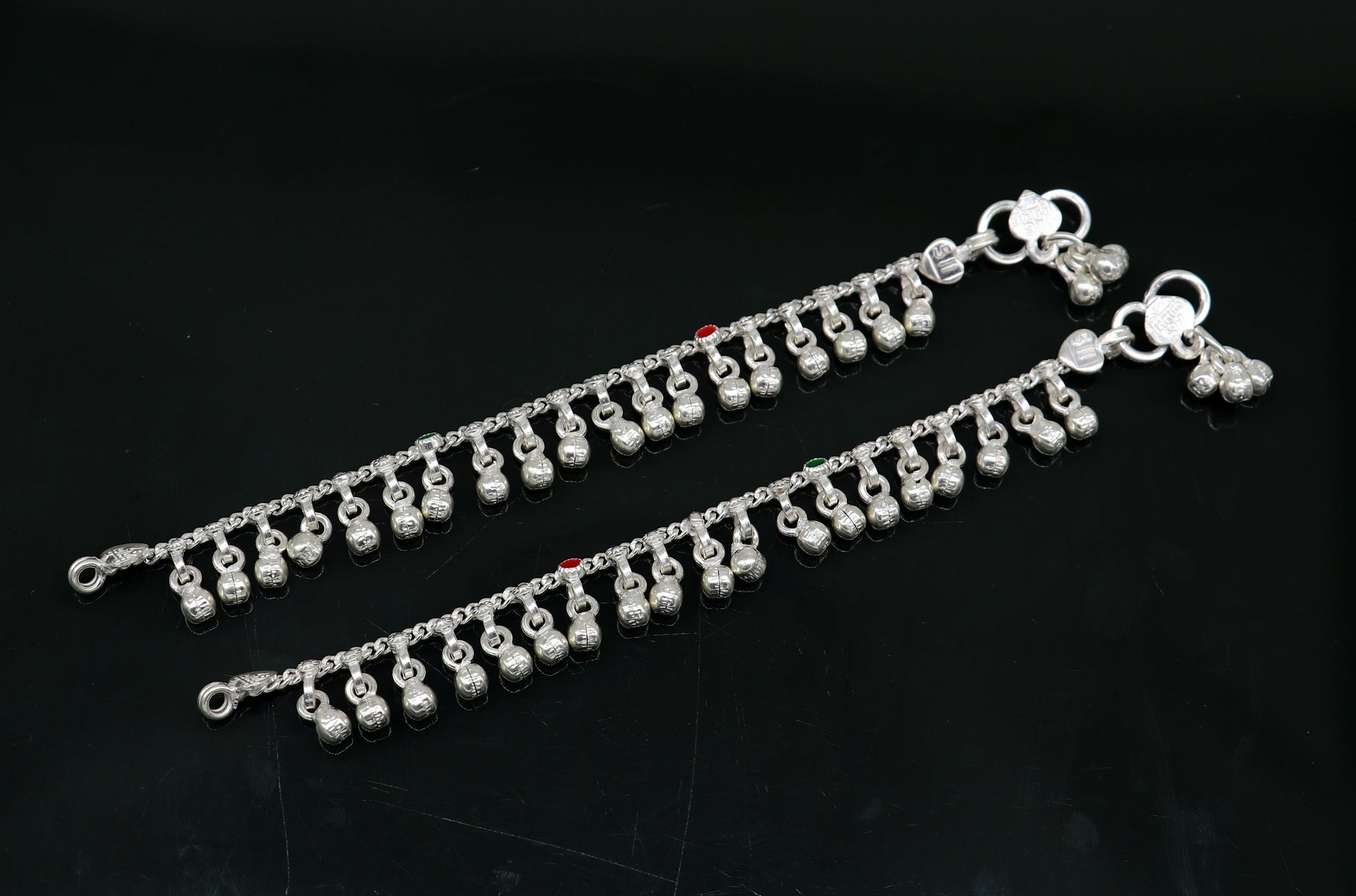 5.5" handmade solid sterling silver waved jingling bells noisy anklets, excellent gifting baby foot bracelet charm kids jewelry ank358 - TRIBAL ORNAMENTS