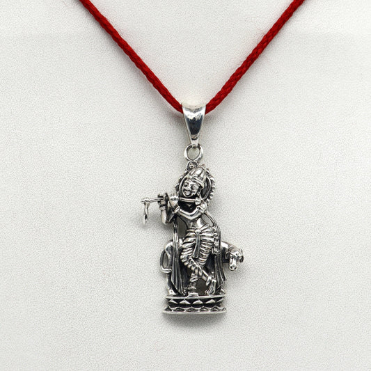 925 sterling silver vintage Antique stylish Hindu idol Krishna with cow Pendant, amazing design stunning pendant gifting jewelry ssp537 - TRIBAL ORNAMENTS