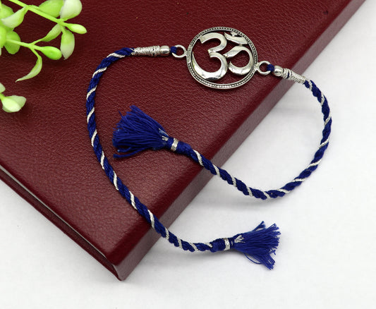 925 sterling silver handmade custom made Rakhi Bracelet, Exclusive Vintage OM Aum design size free Bracelet for Rakshabandhan rk20 - TRIBAL ORNAMENTS