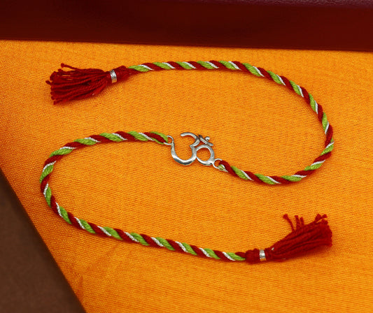 925 sterling silver handmade custom made Rakhi Bracelet, Exclusive Vintage OM Aum design size free Bracelet for Rakshabandhan rk21 - TRIBAL ORNAMENTS