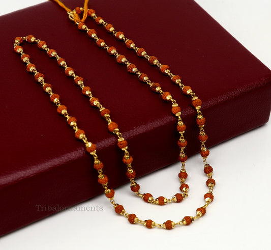 22kt yellow gold hallmarked 4 mm rudraksha chain necklace, Gorgeous design customized beaded chain, excellent wedding gifting jewelry ch262 - TRIBAL ORNAMENTS