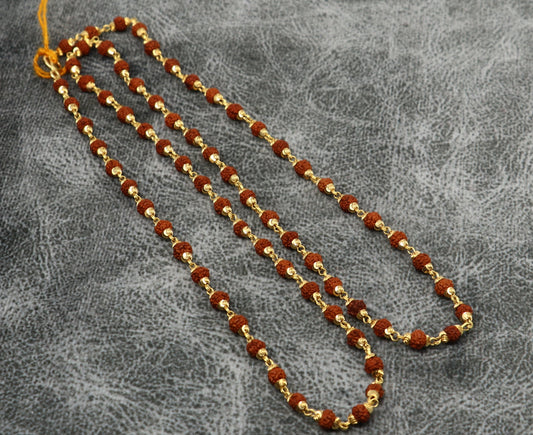 22kt yellow gold hallmarked 4 mm rudraksha chain necklace, Gorgeous design customized beaded chain, excellent wedding gifting jewelry ch265 - TRIBAL ORNAMENTS