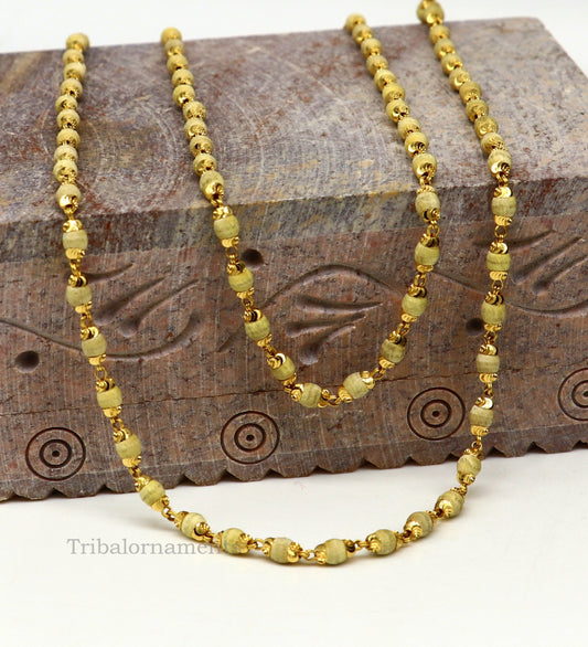 22kt yellow gold 3mm basil rosary(tulsi) chain necklace, Gorgeous customized beaded chain, excellent wedding gifting jewelry ch264 - TRIBAL ORNAMENTS