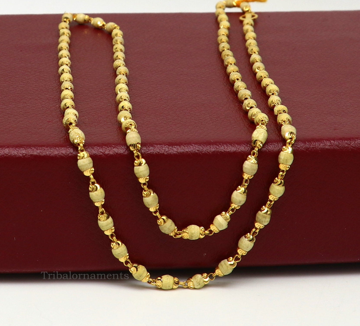 22kt yellow gold 3mm basil rosary(tulsi) chain necklace, Gorgeous customized beaded chain, excellent wedding gifting jewelry ch264 - TRIBAL ORNAMENTS