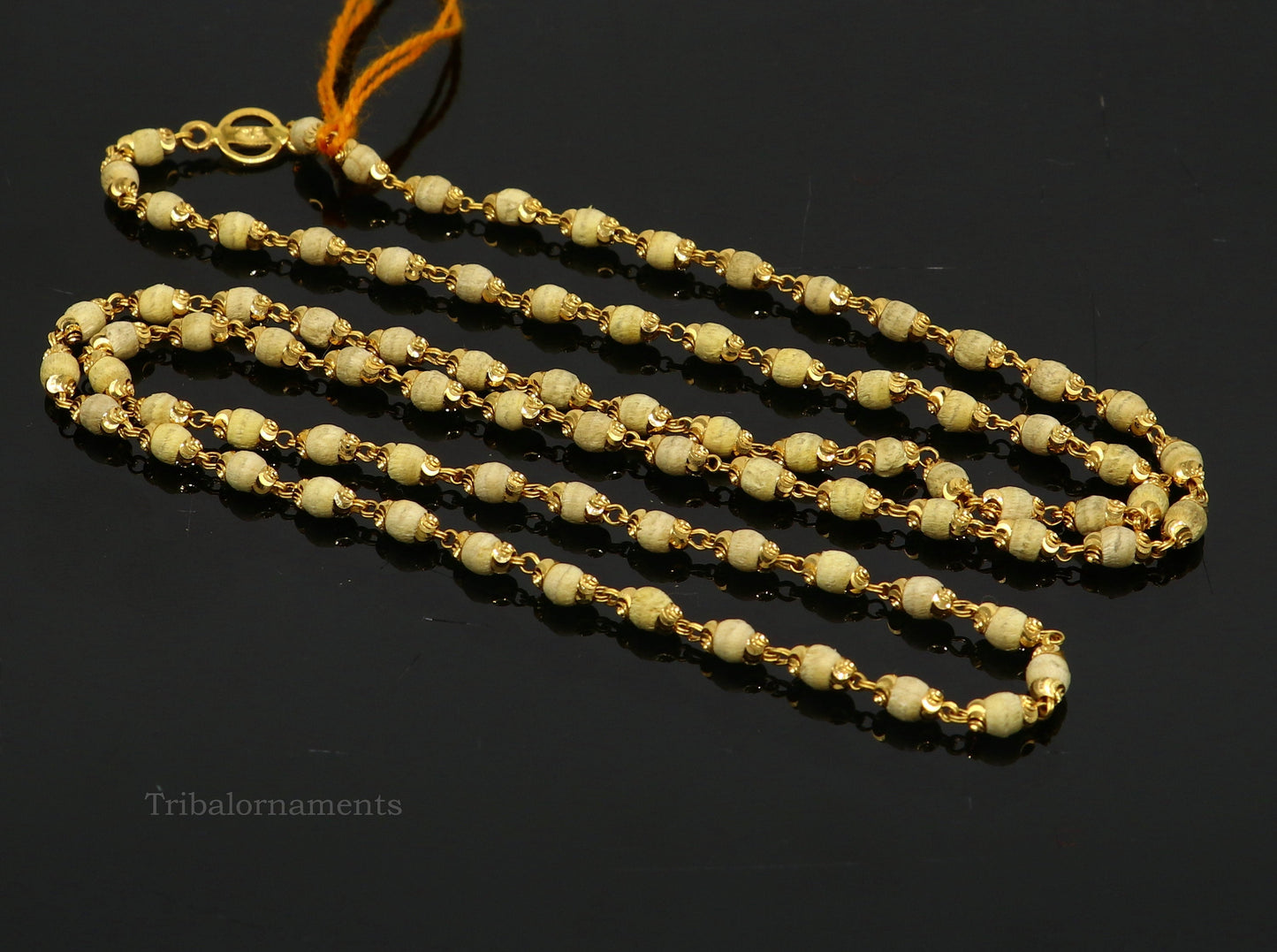 22kt yellow gold 3mm basil rosary(tulsi) chain necklace, Gorgeous customized beaded chain, excellent wedding gifting jewelry ch264 - TRIBAL ORNAMENTS