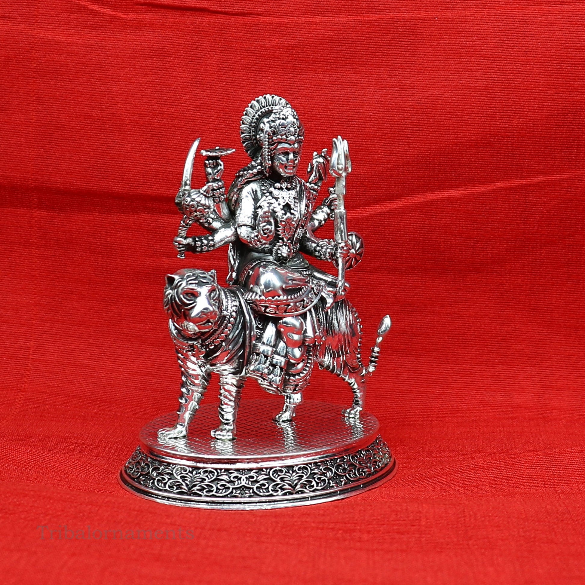 925 Sterling silver handmade customized Hindu Goddess Durga or Bhawani maa statue, puja article figurine, home decor utensils art33 - TRIBAL ORNAMENTS