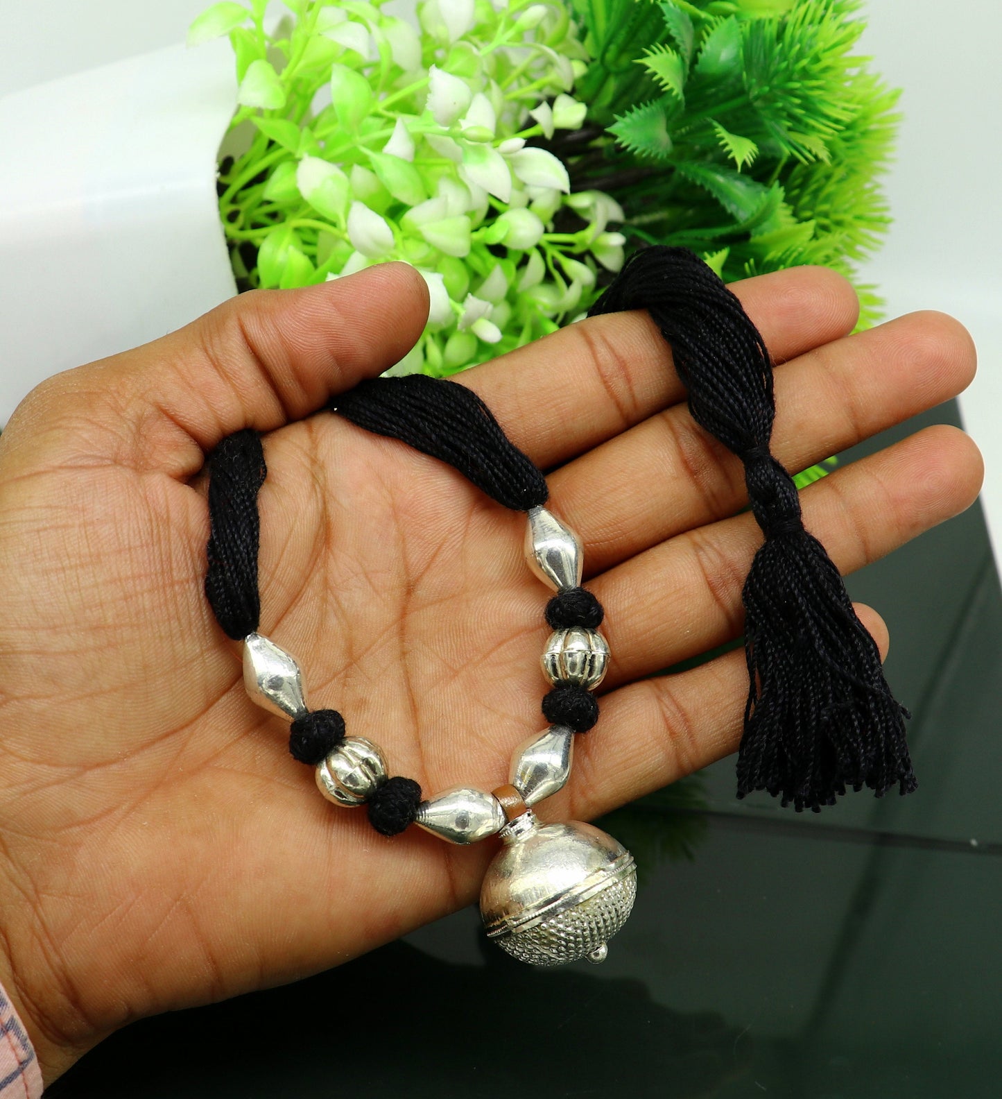 Vintage Indian traditional style sterling silver customized beads with thread charm necklace, wedding choker tribal brides jewelry set186 - TRIBAL ORNAMENTS