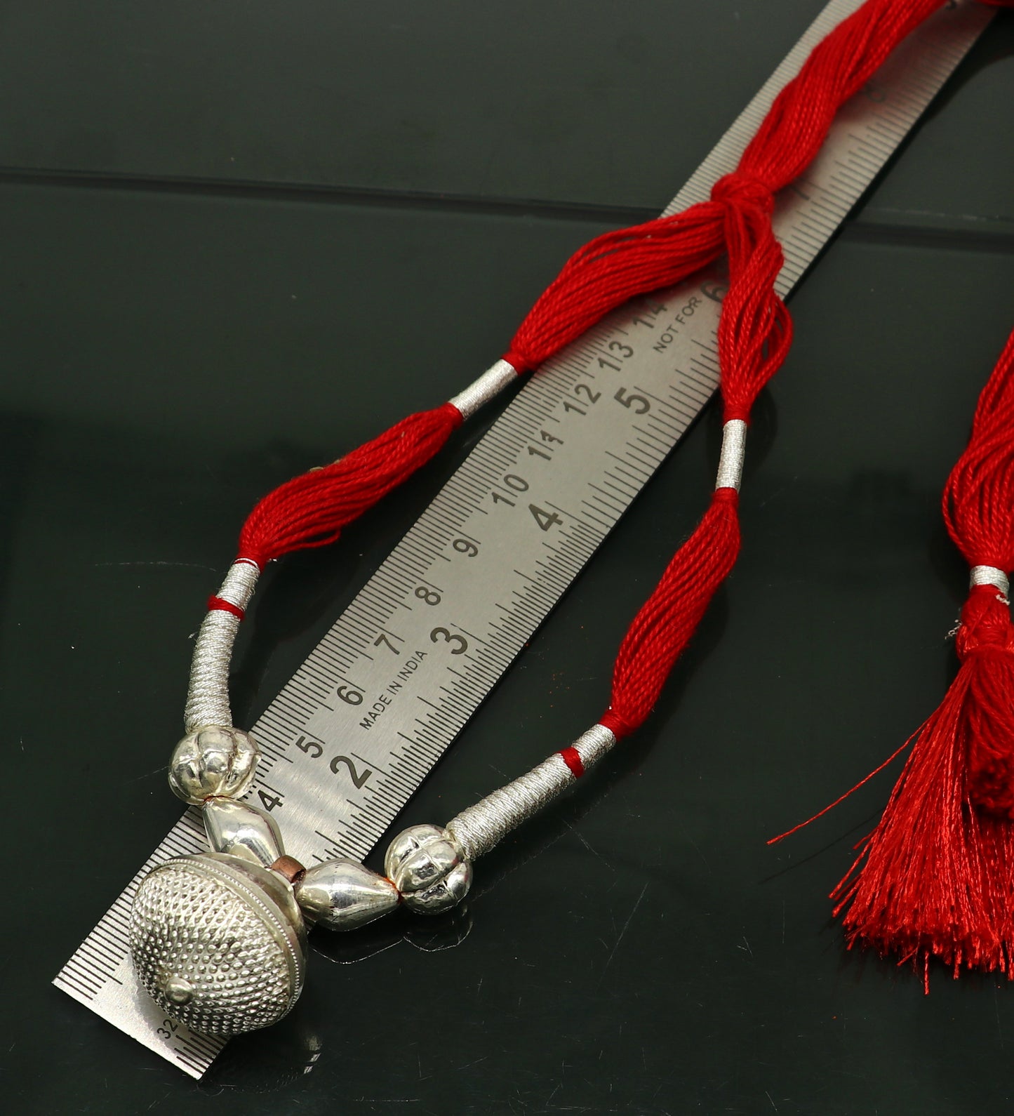 Vintage traditional stylish sterling silver beads with red thread charm necklace, wedding choker tribal brides adjustable jewelry set187 - TRIBAL ORNAMENTS
