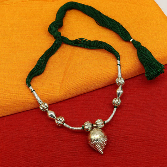 Amazing customized vintage style Sterling silver beads with Green thread charm necklace, wedding choker tribal adjustable jewelry set190 - TRIBAL ORNAMENTS