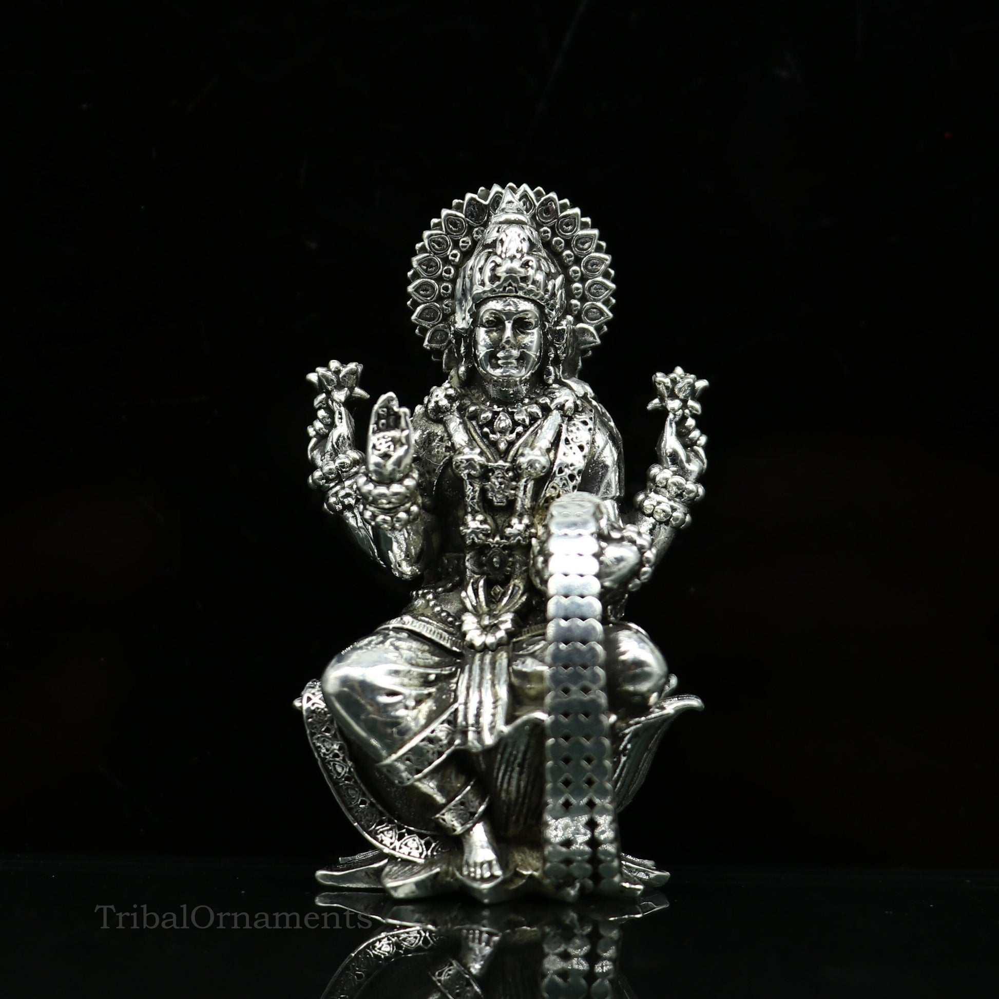 2" 925 Sterling silver handmade customized Hindu idols Lakshmi and Ganesha statue, puja article figurine, home décor Diwali puja art2122 - TRIBAL ORNAMENTS
