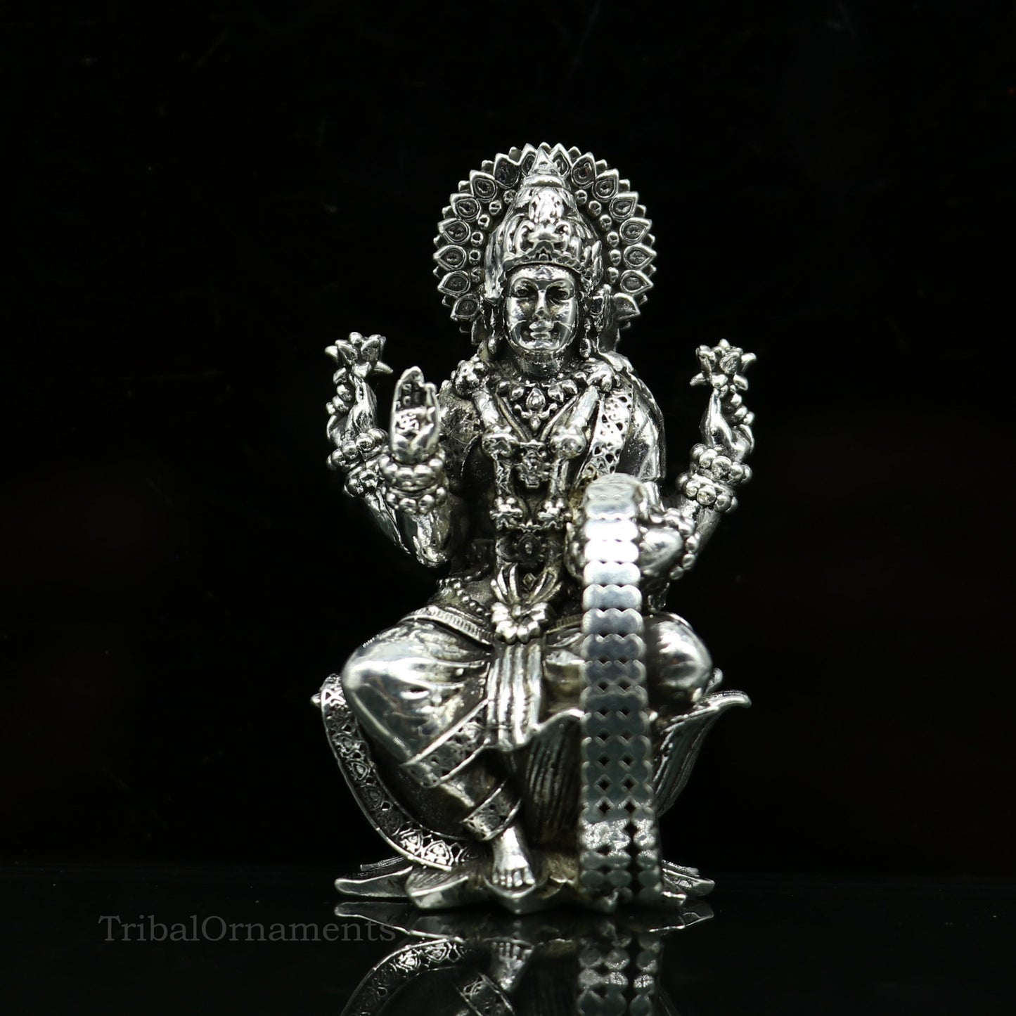 Pure 925 Sterling silver handmade customized Hindu Goddess Laxmi statue, puja article figurine, home décor puja articles gifting art26 - TRIBAL ORNAMENTS