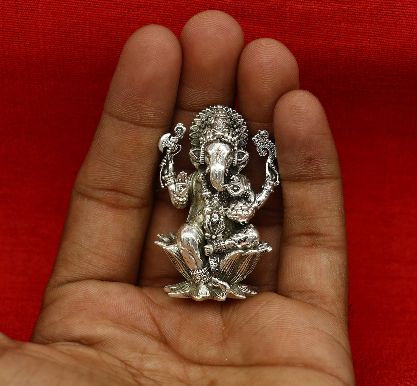 2" 925 Sterling silver handmade customized Hindu idols Lakshmi and Ganesha statue, puja article figurine, home décor Diwali puja art2122 - TRIBAL ORNAMENTS