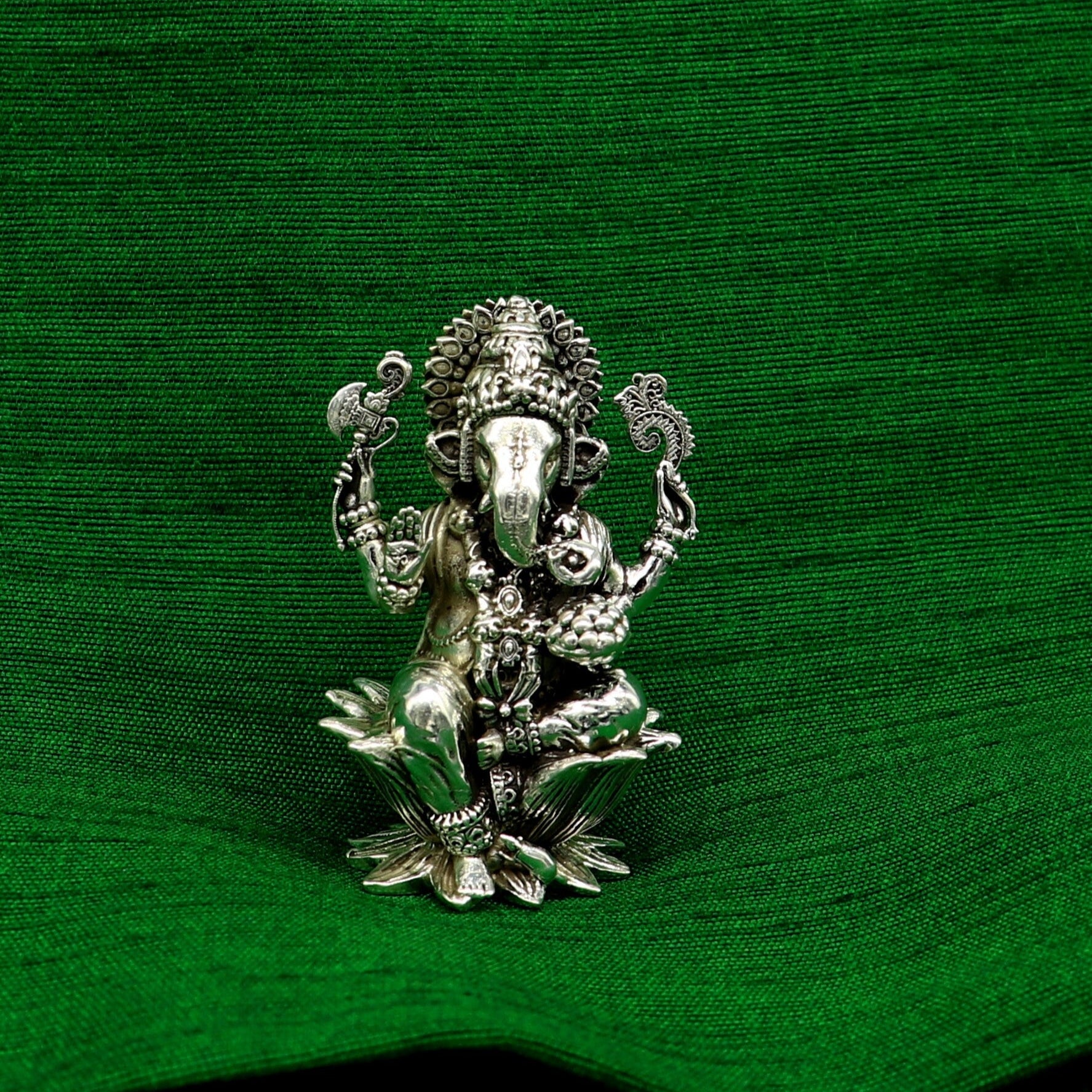 2" 925 Sterling silver handmade customized Hindu idols Lakshmi and Ganesha statue, puja article figurine, home décor Diwali puja art2122 - TRIBAL ORNAMENTS