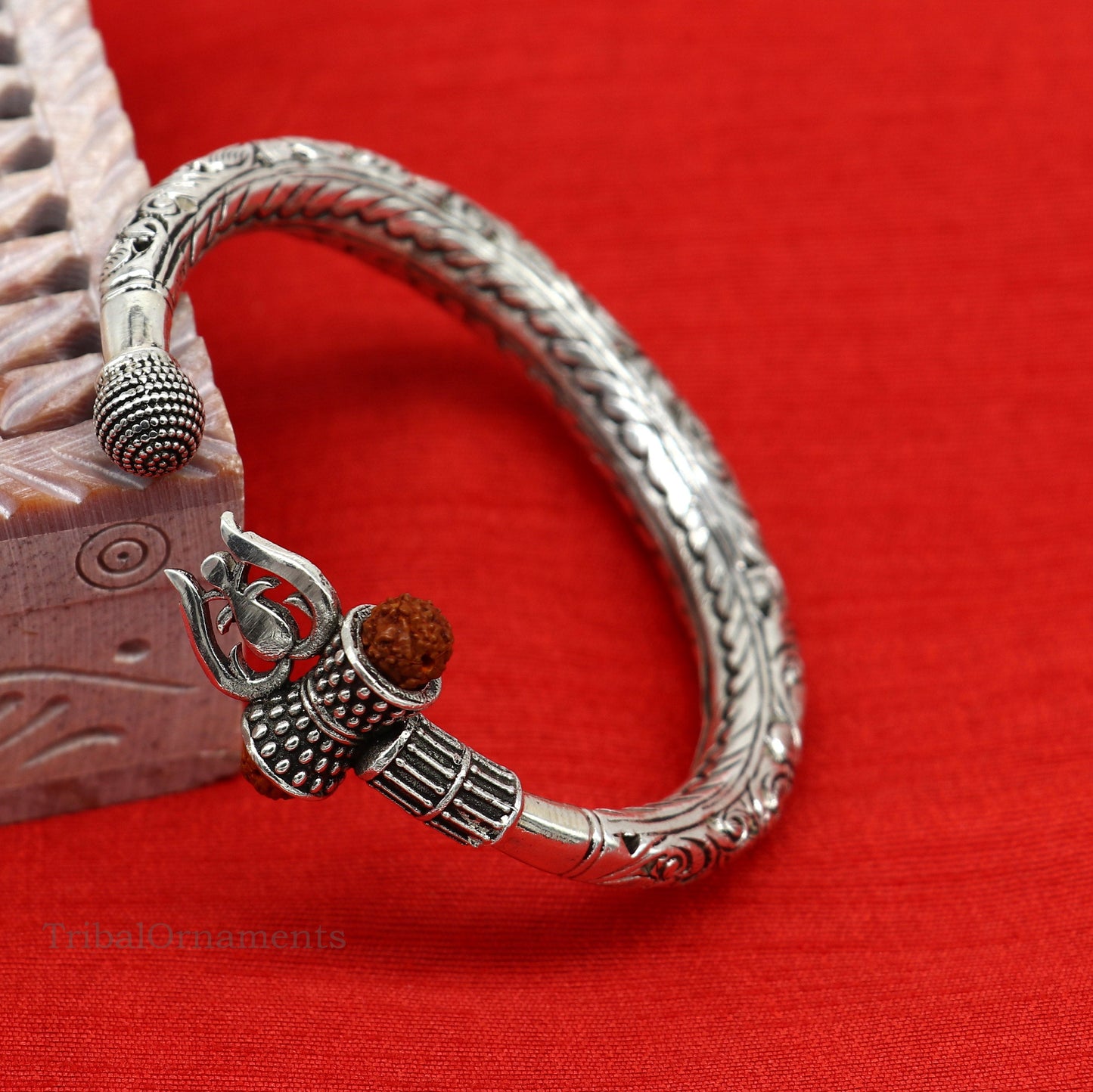 925 sterling silver customized Shiva trident trishul bangle men's bracelet, kandrai or Nakshi work men's gifting jewelry from India nssk387 - TRIBAL ORNAMENTS