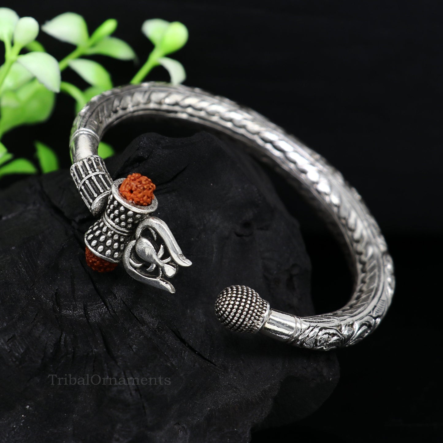 925 sterling silver customized Shiva trident trishul bangle men's bracelet, kandrai or Nakshi work men's gifting jewelry from India nssk387 - TRIBAL ORNAMENTS