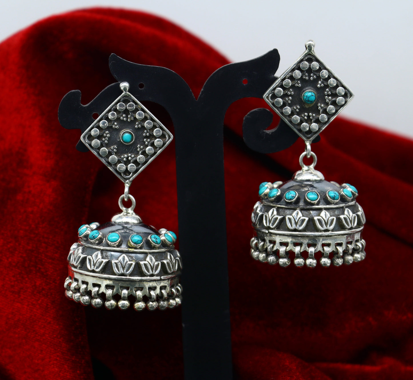 925 sterling silver chandelier stylish handmade earring jhumka, Gorgeous turquoise stone earring drop dangle, tribal ethnic earring ear740 - TRIBAL ORNAMENTS