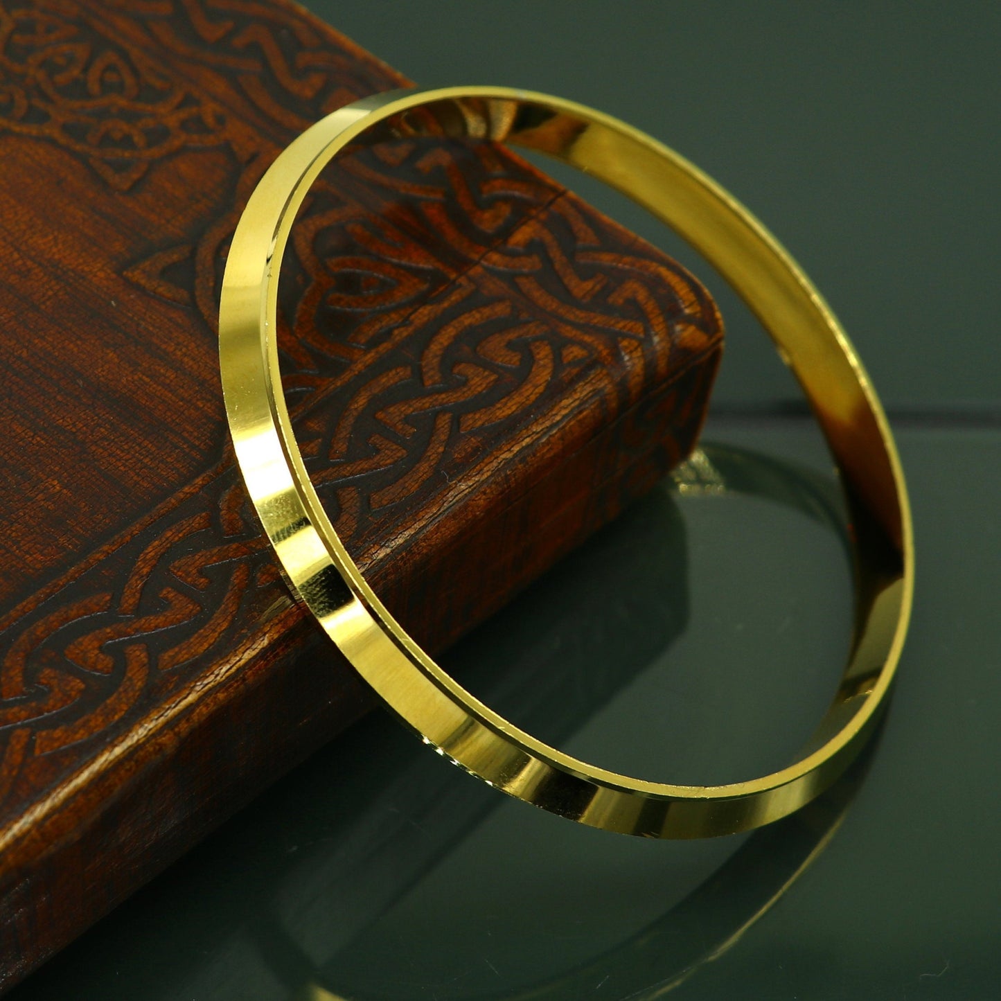 Super gold polished or plated over solid silver bangle kada, excellent sikhha punjabi kada, best unisex gifting jewelry india nssk362 - TRIBAL ORNAMENTS