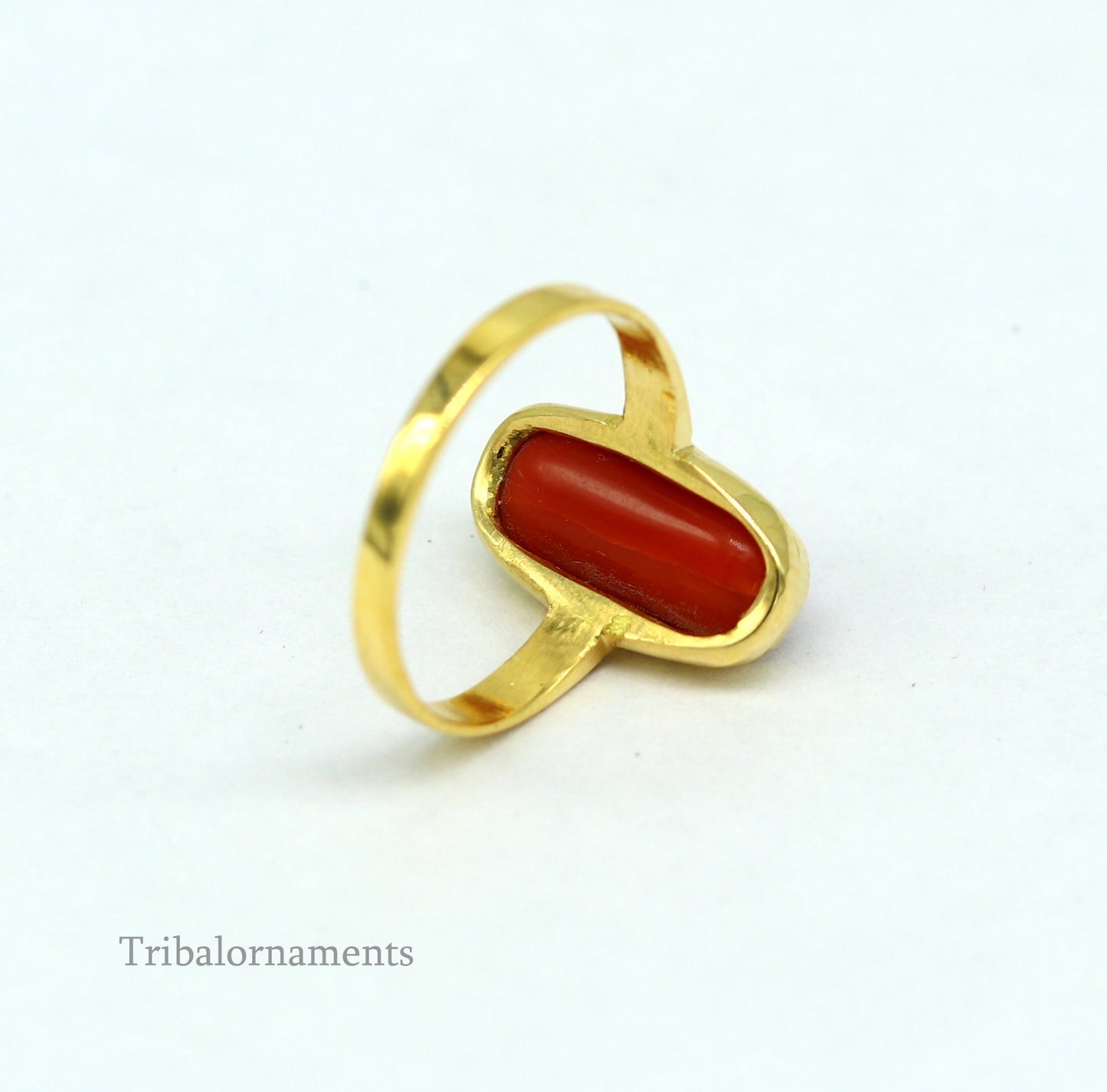 18kt or 22kt yellow gold handmade Red coral (munga) ring band, excellent design unisex stone ring, certified hallmarked jewelry gring34 - TRIBAL ORNAMENTS