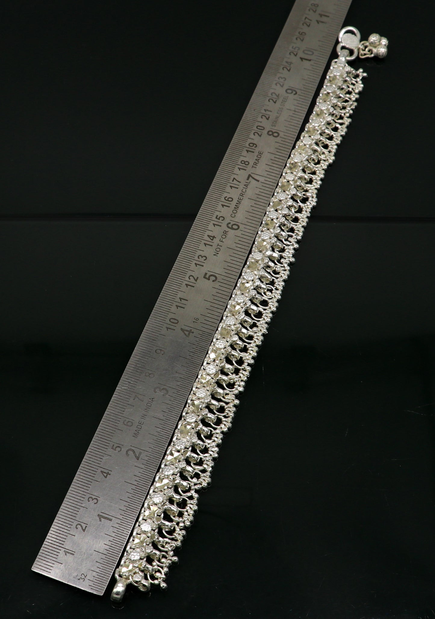 10.5" sterling silver solid customized design ankle bracelet foot bracelet anklet vintage antique design tribal belly dance jewelry ank372 - TRIBAL ORNAMENTS